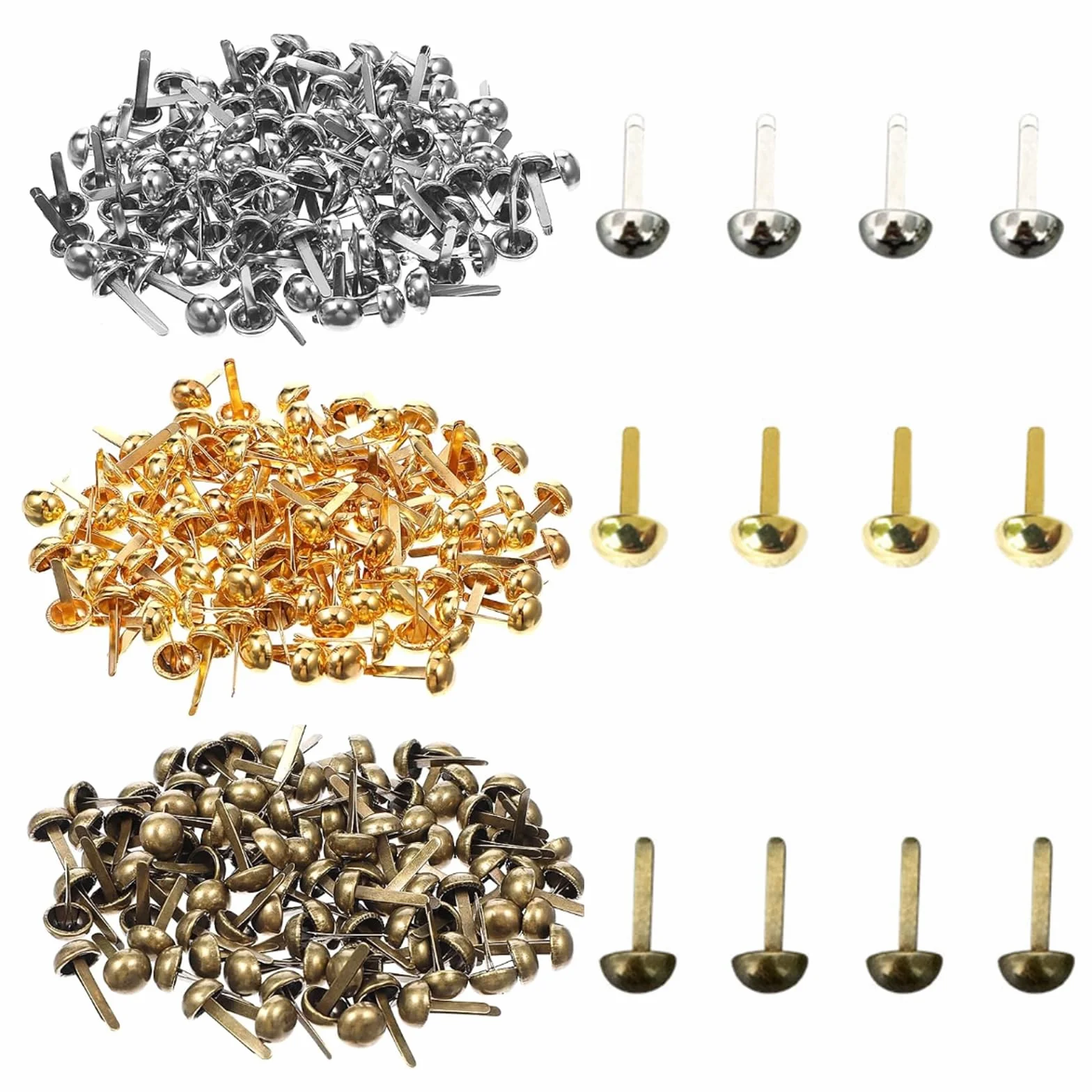 300 pezzi clip per sacchetti campione dorati, clip a testa tonda, clip per sacchetti campione, clip a testa tonda in metallo, punti metallici per album, fermagli per carta