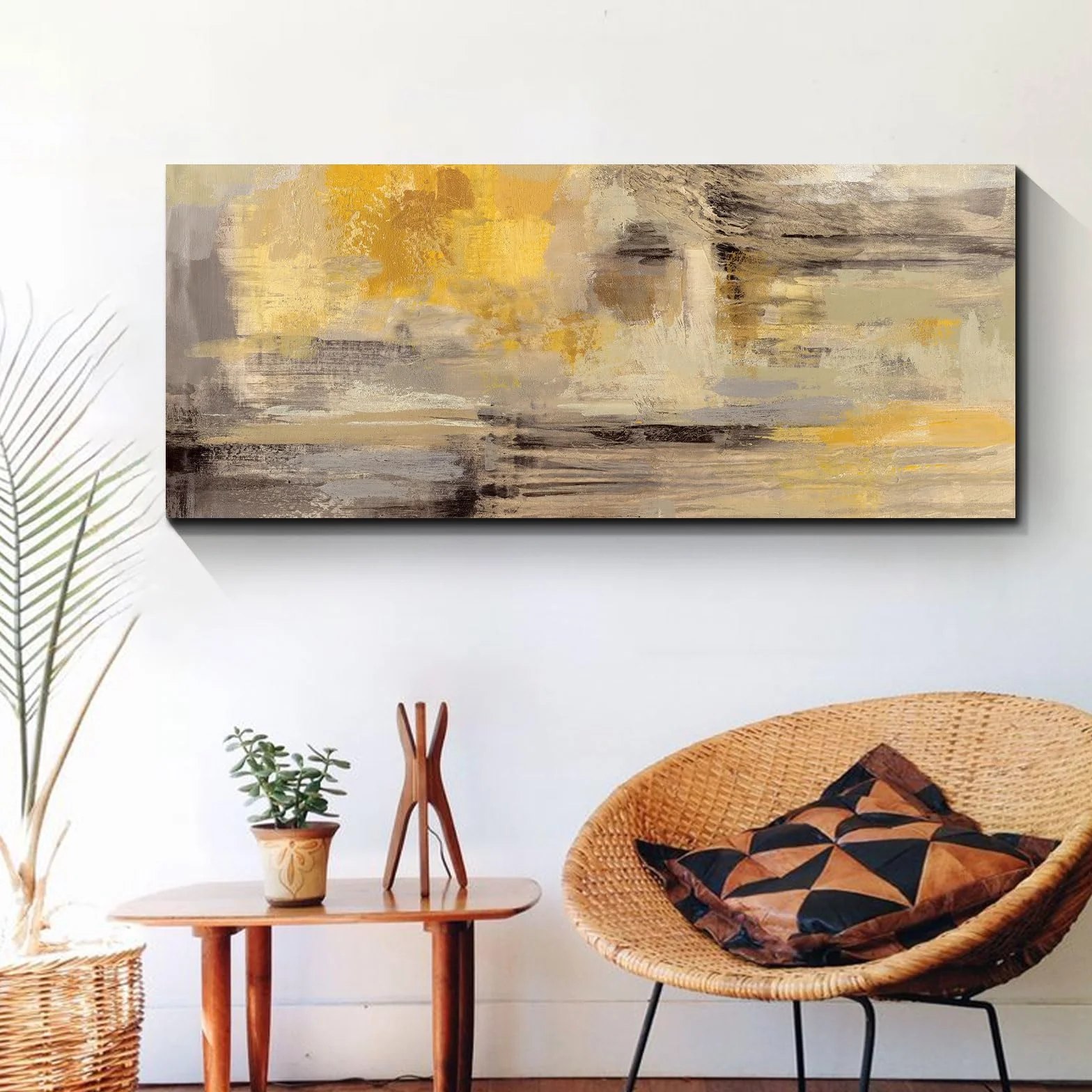 FajerminArt Grande Stampa su Tela Con Cornice Astratto grigio giallo senape Quadri Moderni Immagine pittura su tela soggiorno camera da letto ristorante Decorazione Murale 120x50cm