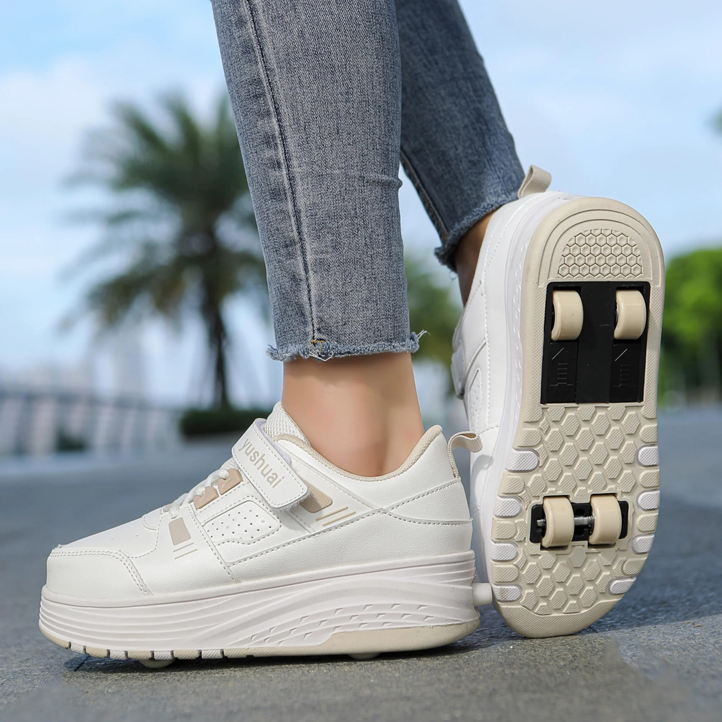 Scarpe da Skateboard a Due Ruote con Ruote Retrattili per Bambini