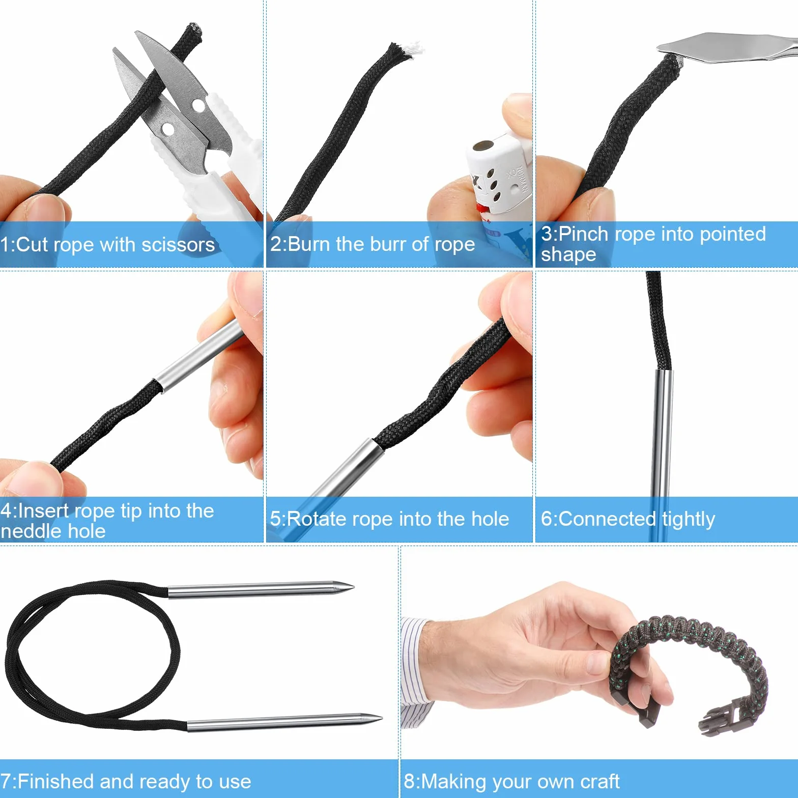 FID paracord set di aghi in acciaio inossidabile per cucire e intrecciare paracord e pelle argentato