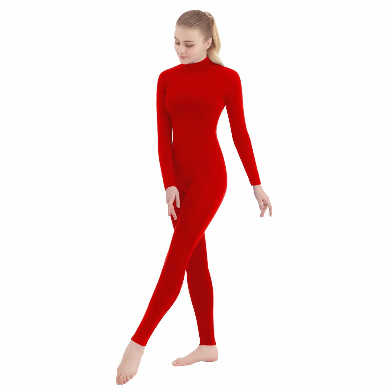 SUPRNOWA Full Body Unitard Turtleneck Spandex Footed Footless Long Sleeve Unisex