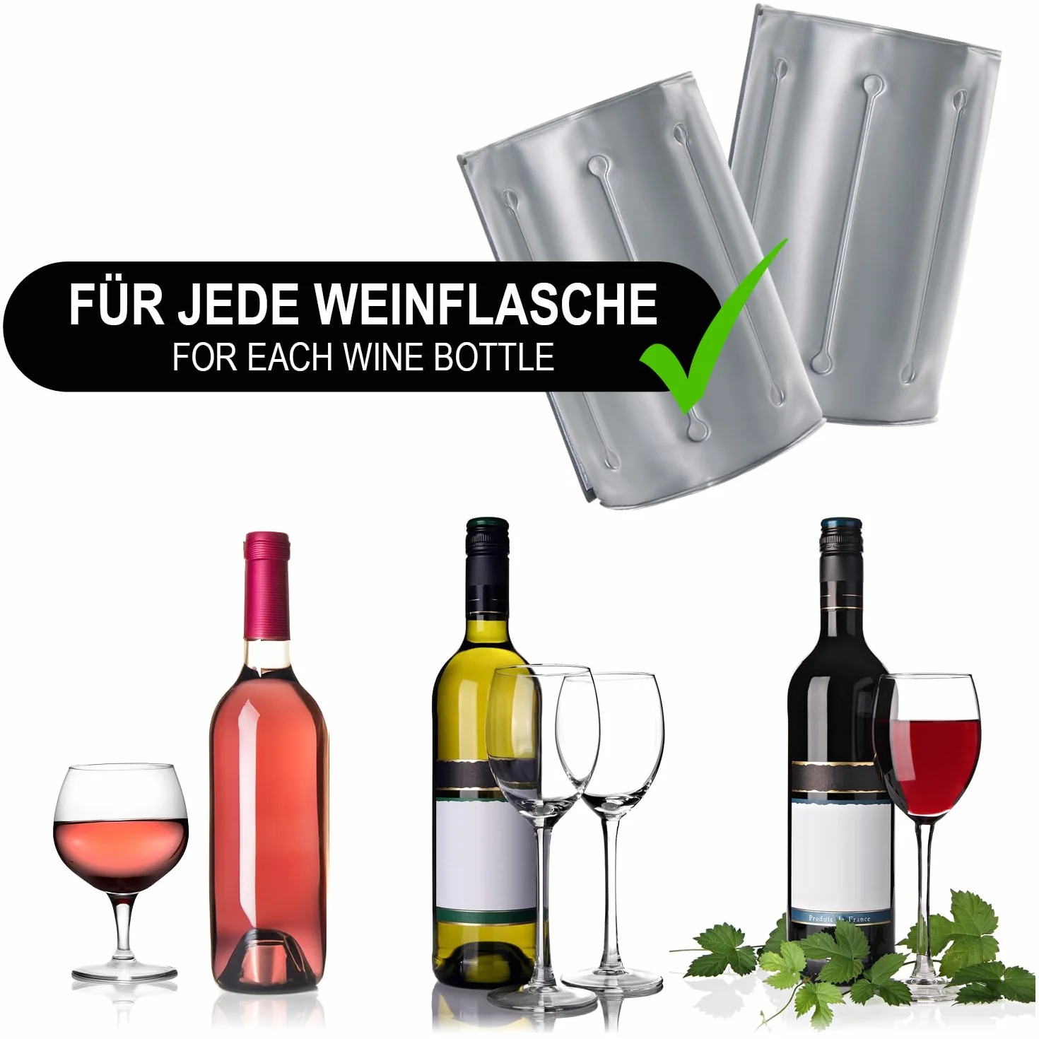 COM-FOUR 2x refrigeratore per bottiglie da viaggio manicotto refrigerante per vino sgancio rapido birra bevande analcoliche grigio