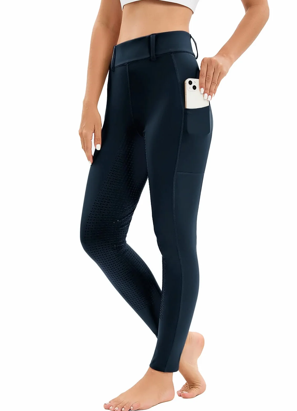Leggings da equitazione da donna con tasca per cellulare a vita alta