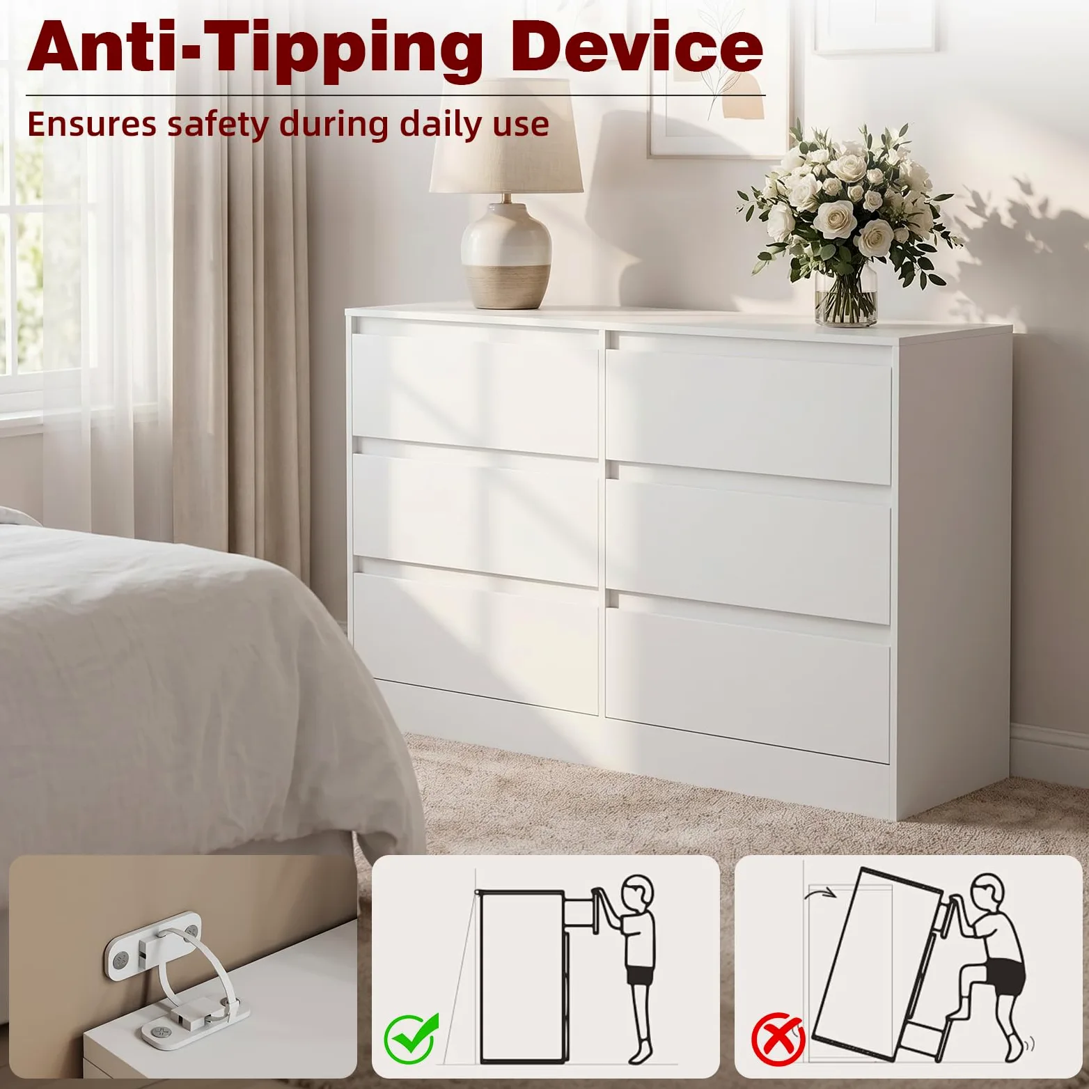 Cassettiera Camera da Letto, Moderna Comò Camera da Letto in Legno, per Soggiorno, Sala da Pranzo e Corridoio, 100 x 37 x 69 cm，Bianco