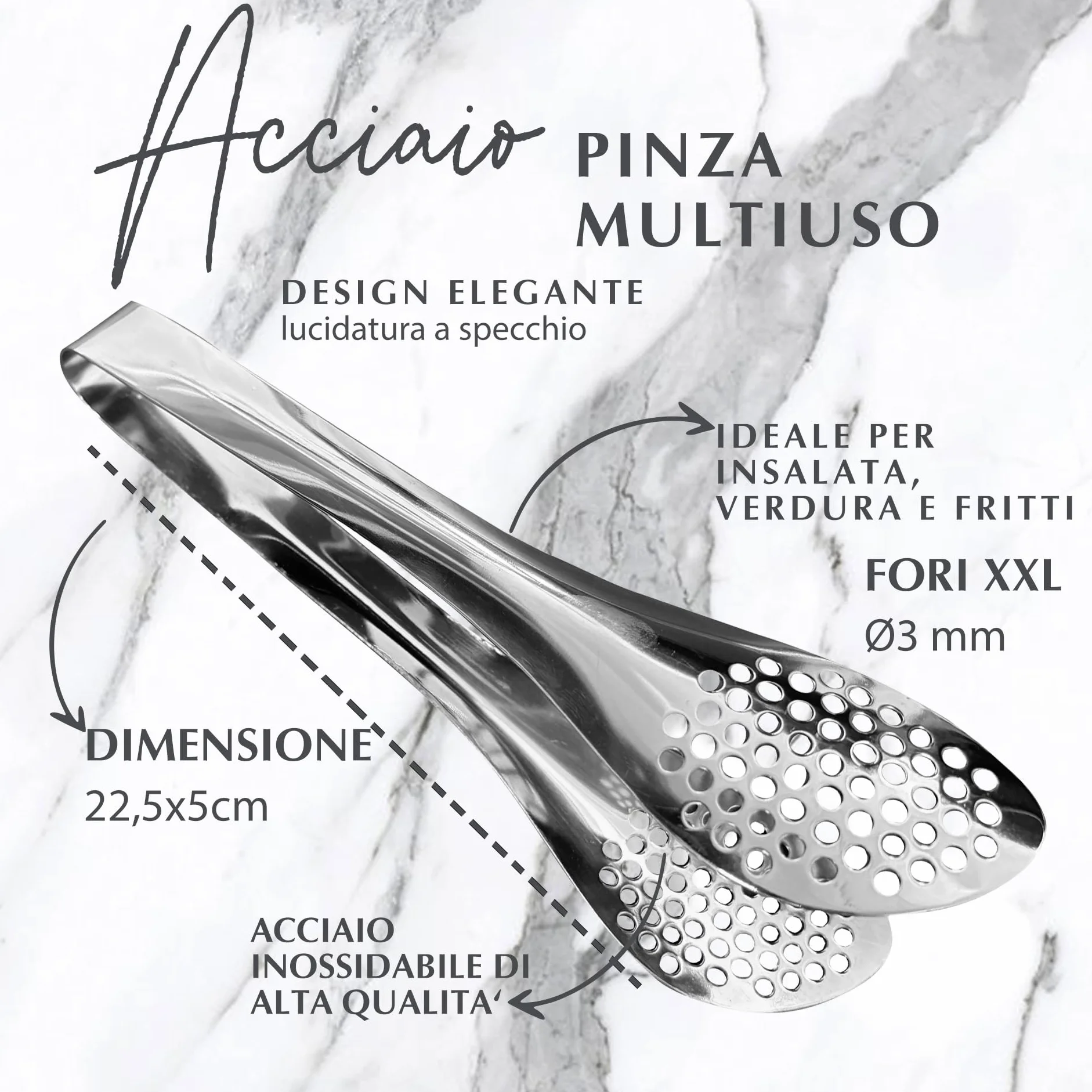 Fackelmann Pinza da Cucina in Acciaio Inox 22,5 cm per Insalata e Fritti