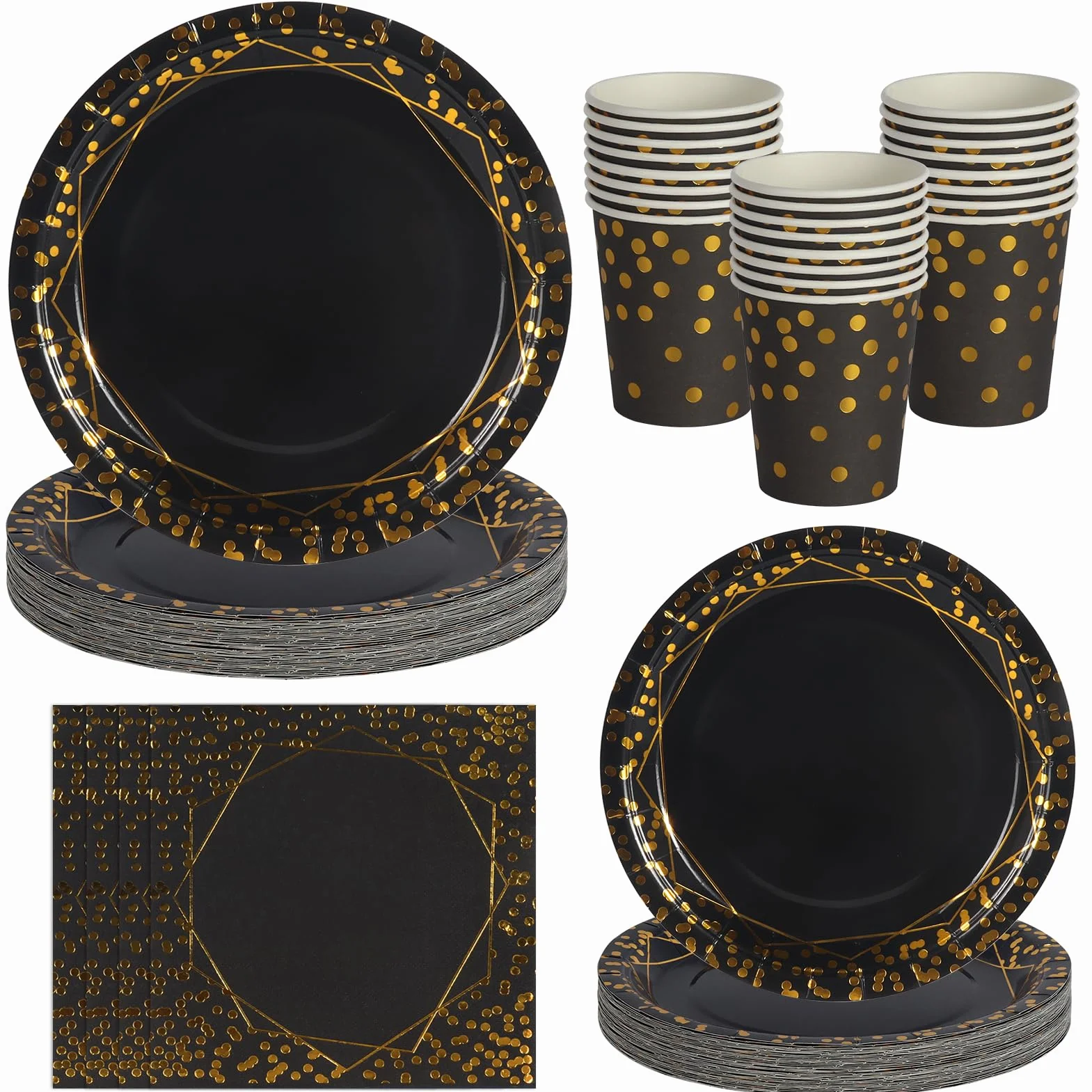 Set Stoviglie 80 Pezzi Nero e Oro, Servizio 20 Persone