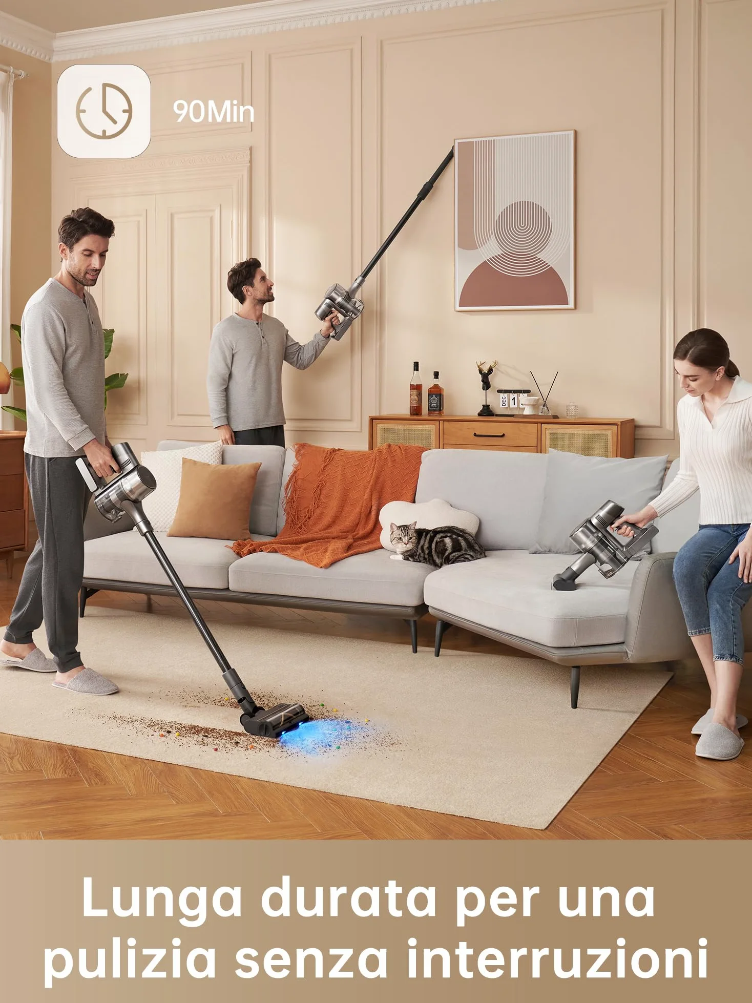 DREAME R20 Aspirapolvere Senza Fili, Aspirazione Potente 22,000PA/190AW, Autonomia 90min, Individuazione Sporco, Schermo LED, Luci LED Blu, Anti-Groviglio, Pulizia Casa, Peli di Animali Domestici