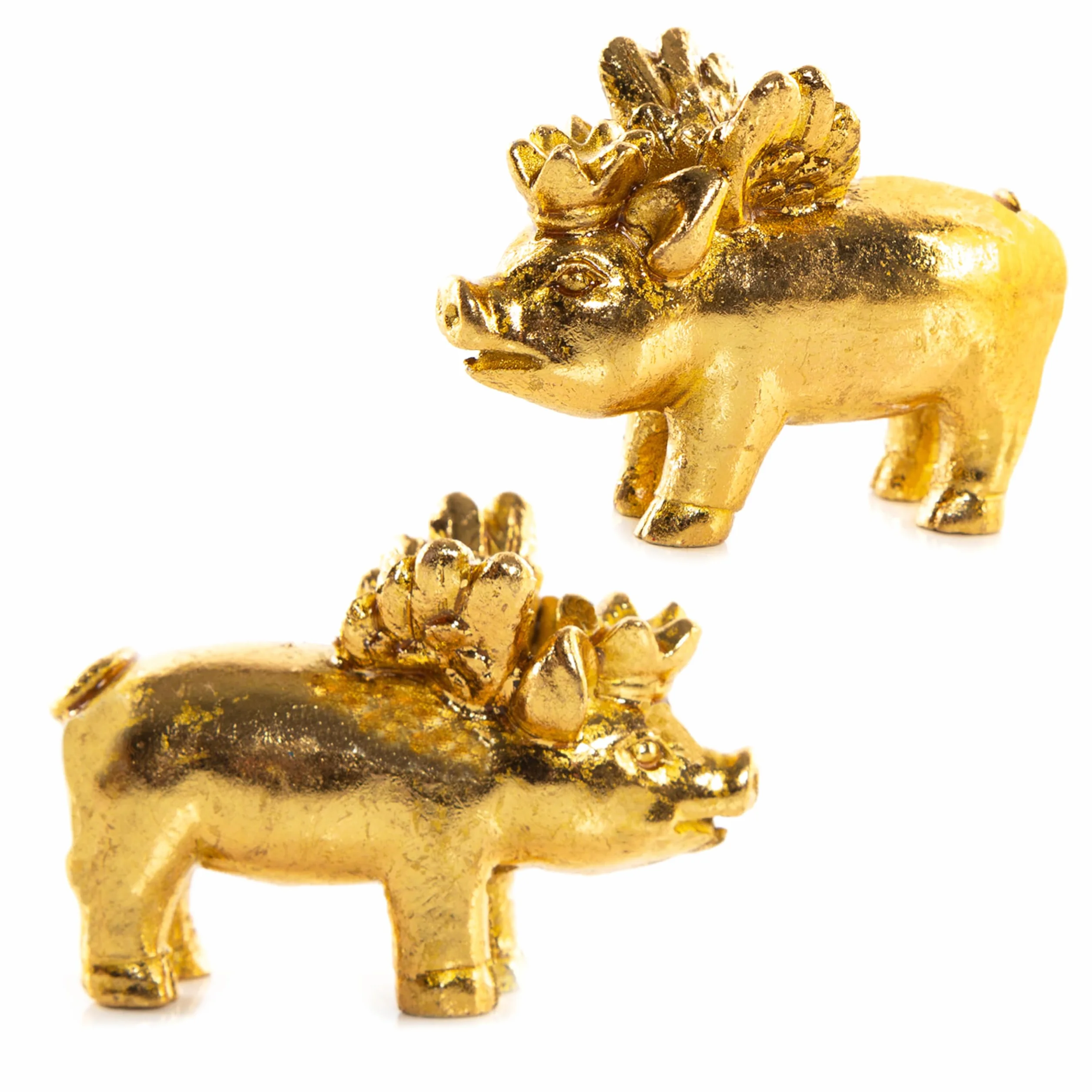 Logbuch-Verlag Figure maialini fortuna oro, 2 pezzi: piccoli portafortuna con ali e corona, regalo per esami, inizio scuola, patente, Natale, Capodanno, decorazione, simbolo buona fortuna, 6 x 4 cm