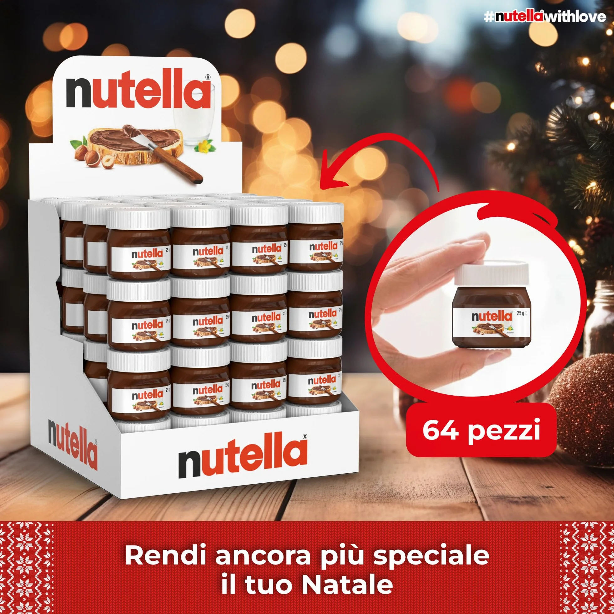 Nutella Crema Spalmabile alle Nocciole e Cacao, 64 Vasetti da 25g, Senza Glutine