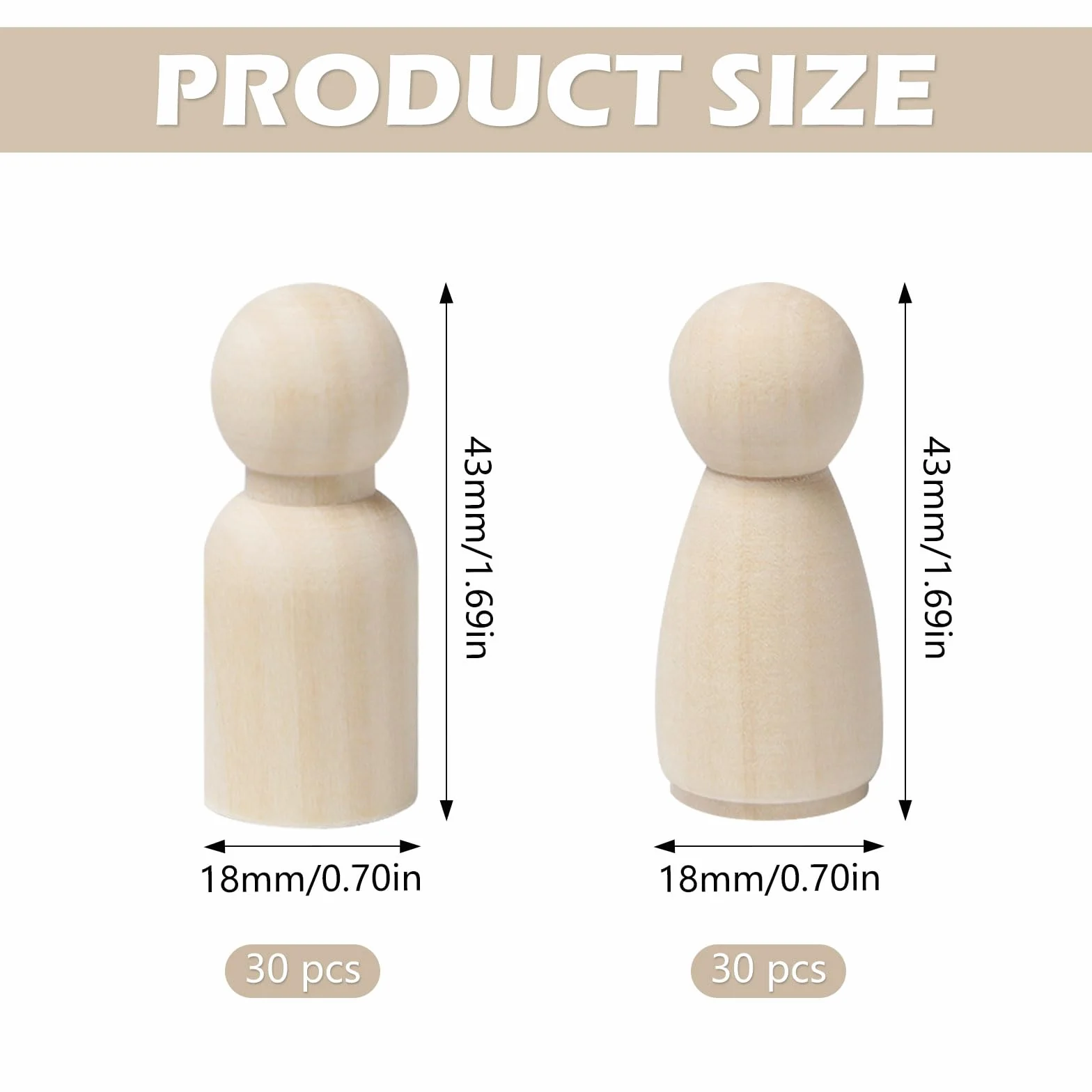 60 Pezzi Figure in Legno da Dipingere 43mm Piccolo Bambola Legno fai da te Decorazione Persone Legno Non Finite da Colorare per DIY Creazioni Artistiche e Painted (Femmina e Maschio)