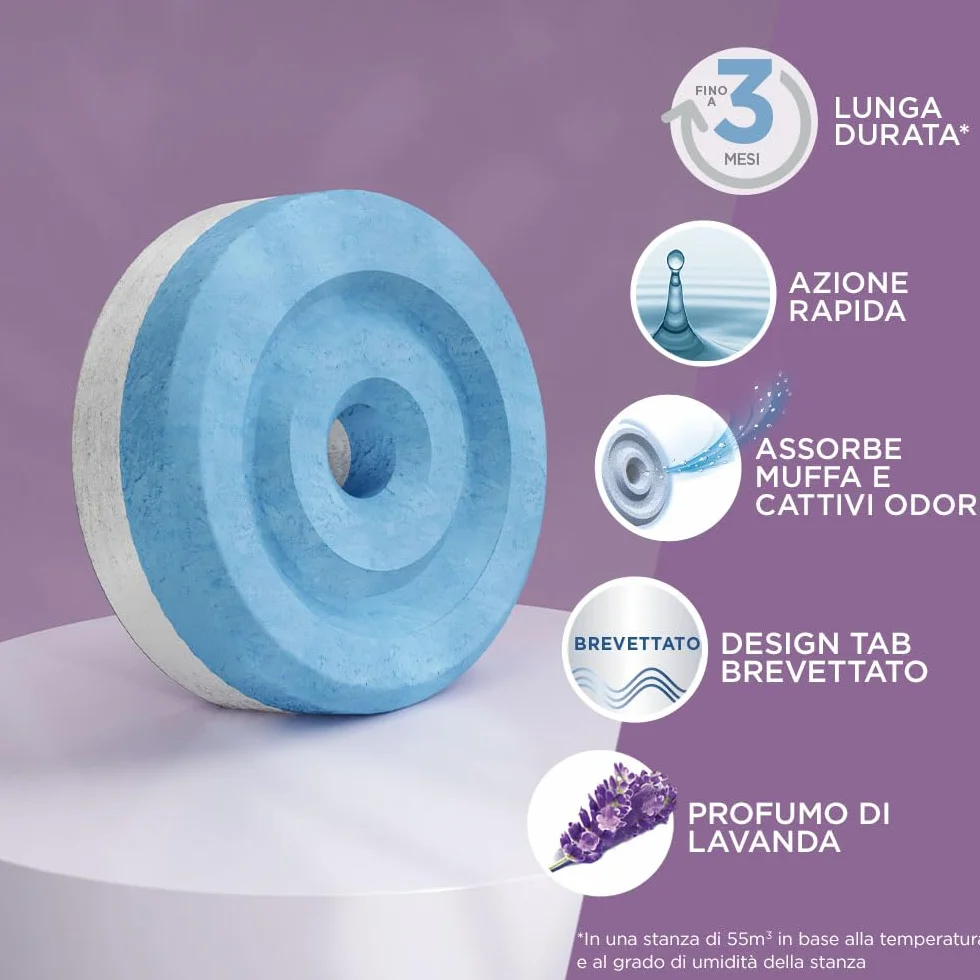 Ariasana Aero 360° Ricarica TAB Lavanda per dispositivo Aero 360° kit, assorbi umidità in Tab profumata rilassante, elimina i cattivi odori, aromaterapia, 2 TAB da 450g