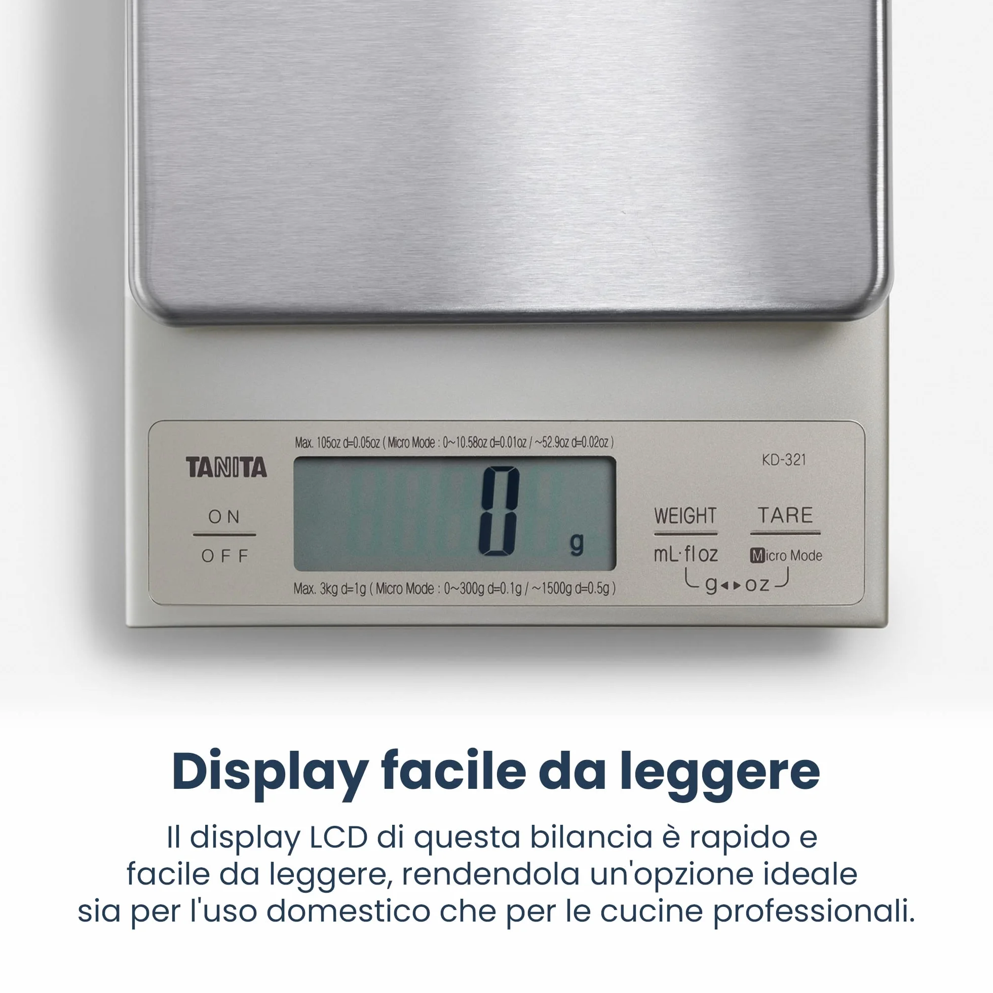 Tanita KD321SV33 Bilancia da cucina 3 kg 0.1 g elettrica bianco plastica