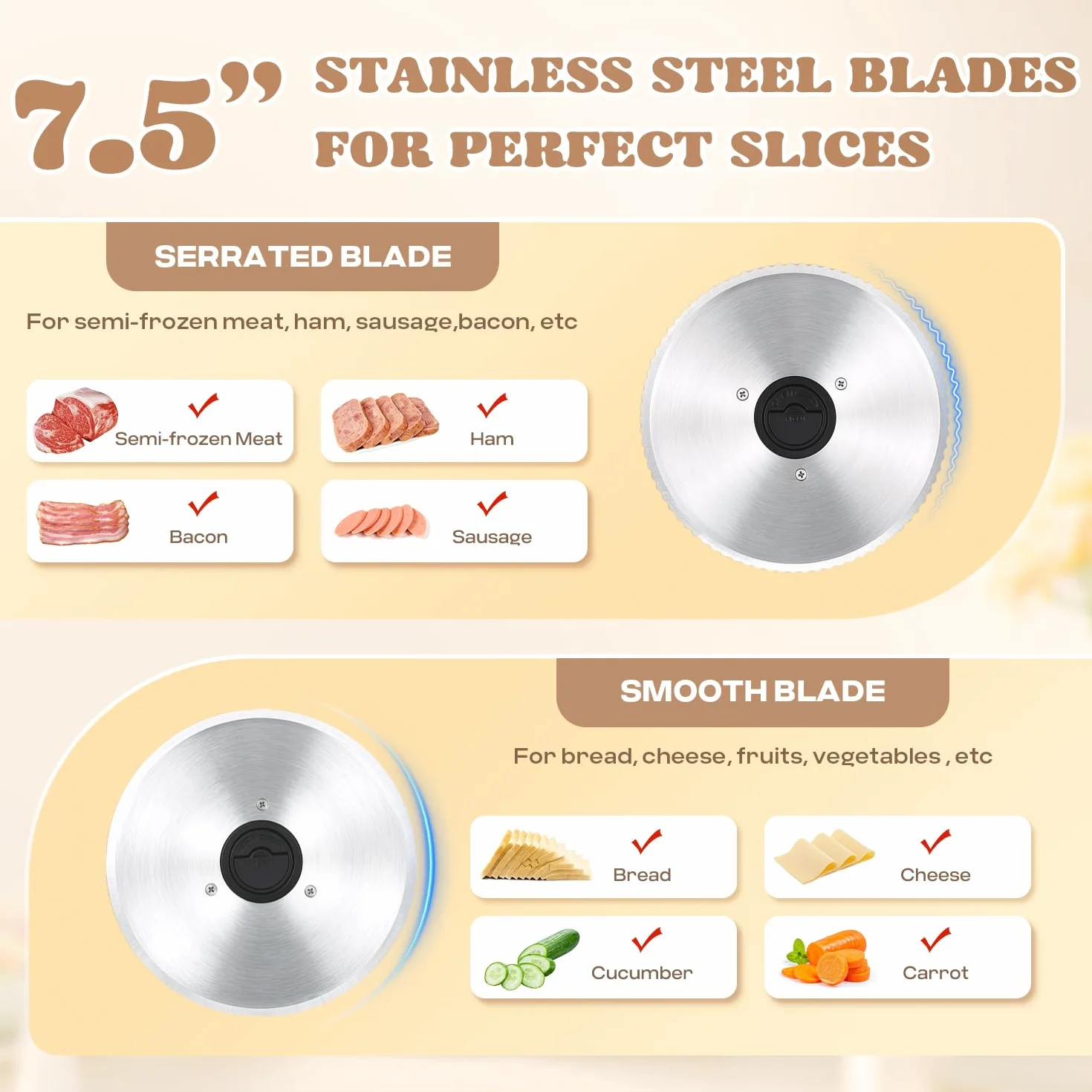 Moongiantgo Affettatrice Elettrica da Casa, Affettatrice Professionale con Blocco di Sicurezza, Spessore Regolabile 0-15mm, 2x Lama in Acciaio Inox da 19cm per Carne/Pane/Formaggio/Verdura (200W)