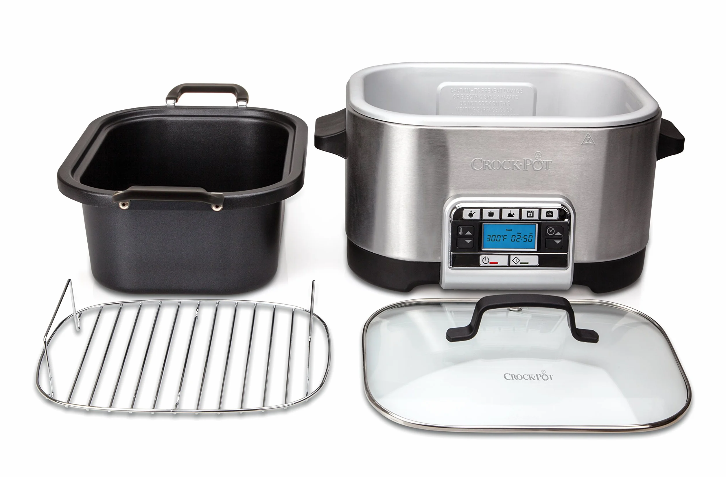 Crock-pot MultiCooker, Capienza da 5.6l, adatta fino a 6 persone, Digitale e Programmabile, 5 Modalità di Cottura Preimpostate: Slow Cook, al Forno, a Vapore, Rosolatura, Arrostitura, 240W,Argento