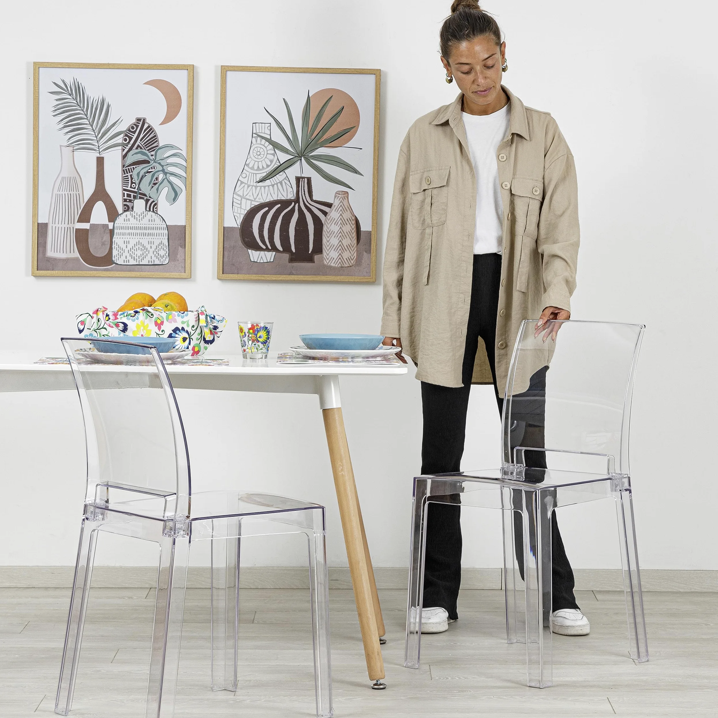 Baroni Home Set di 4 Sedie in Policarbonato Trasparente Resistente, Smontabile in 2 Pezzi, Seduta Ergonomica con Schienale Incurvato, 36x81x43 cm