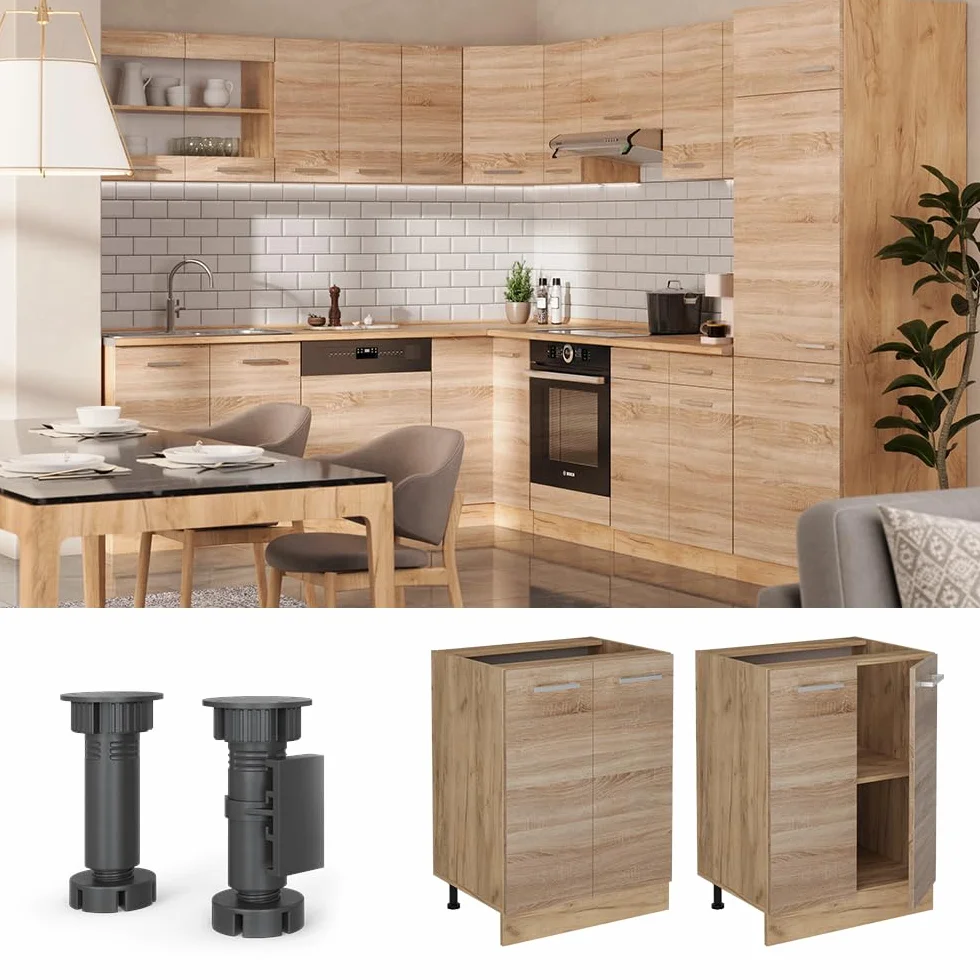 Vicco Mobiletto base cucina R-Line, Sonoma, 60 cm senza piano di lavoro, per la libera combinazione all'interno di sistemi cucina modulari