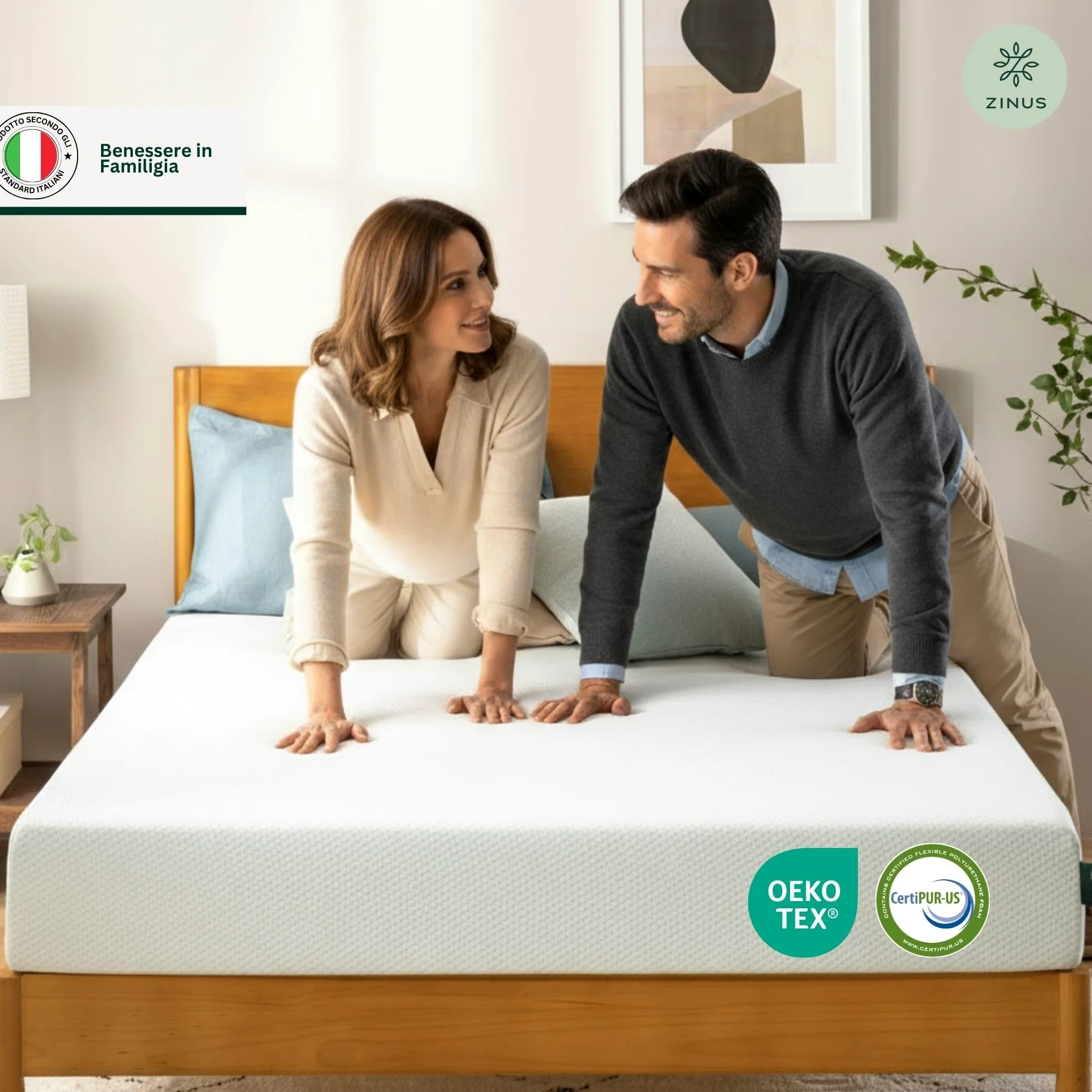 Zinus Materasso Matrimoniale 160x190 cm Memory Foam Infusa Con Tè Verde - Altezza 15 cm - Media Rigidità - Certificato OEKO-TEX - Materasso Ortopedico Ventilato e Anti-Umidità