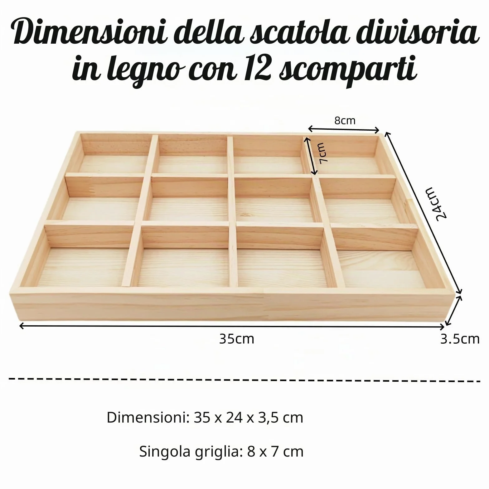 Anktily Scatola divisoria in legno grezzo 12 scomparti organizer per calzini biancheria intima vassoio in legno per gioielli