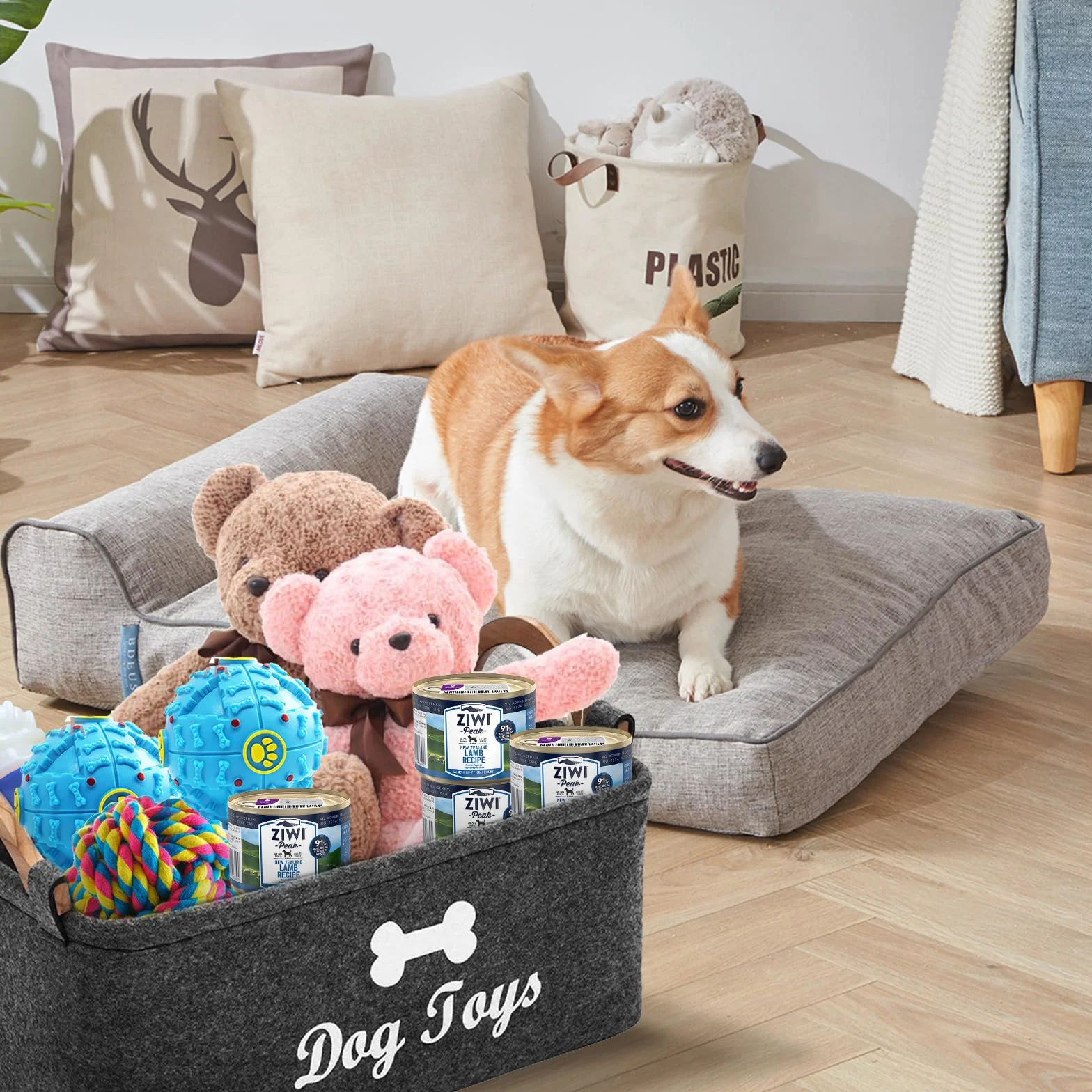 Pet Pet Toy Organizer Scatola Rettangolare Cucciolo Cestino di Immagazzinaggio Del Feltro Del Giocattolo Del Cane Grigio Scuro Organizzare Giocattoli Per Animali