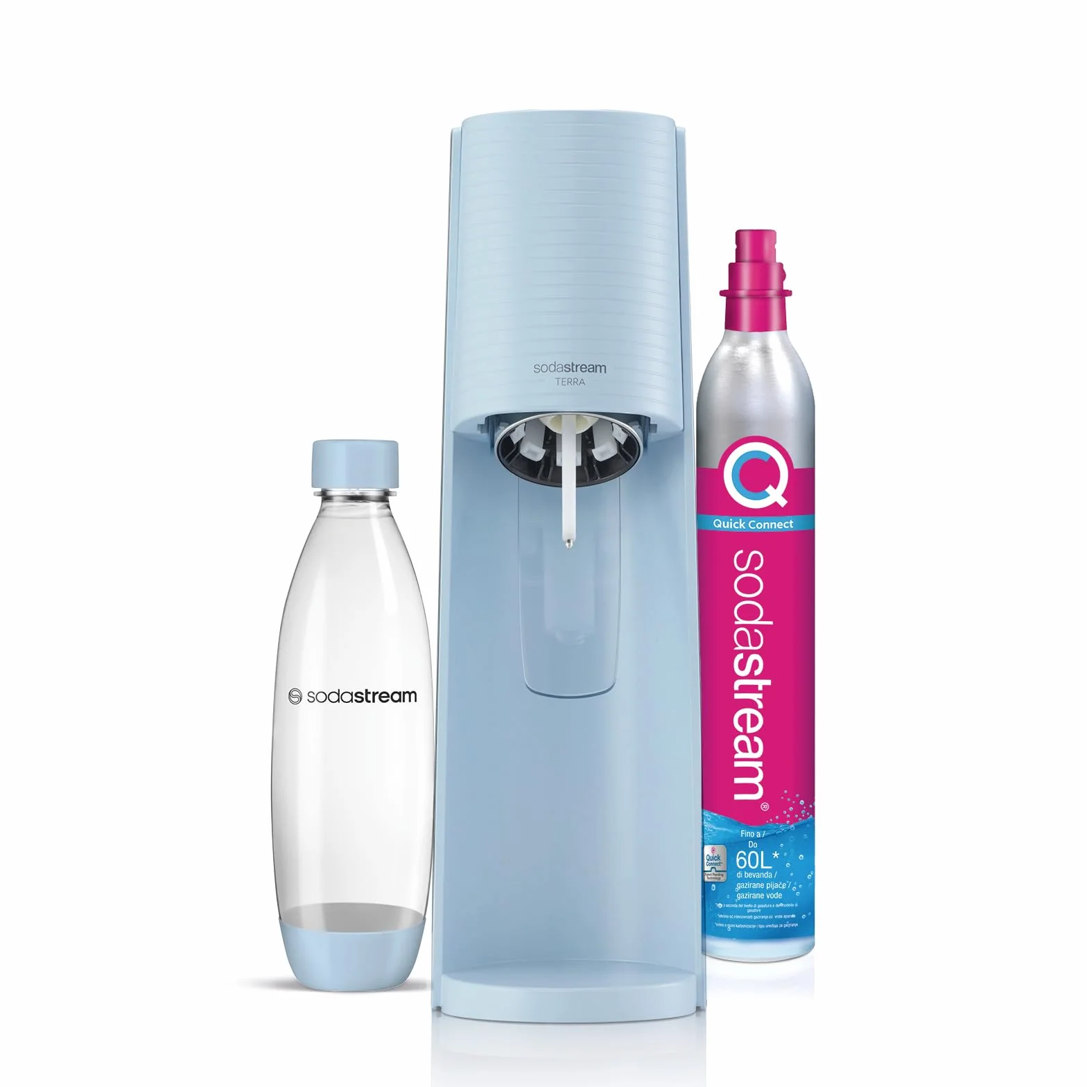 SodaStream Terra Gasatore Macchina per Acqua Frizzante con Cilindro CO2 e Bottiglia Lavabile in Lavastoviglie, Azzurro
