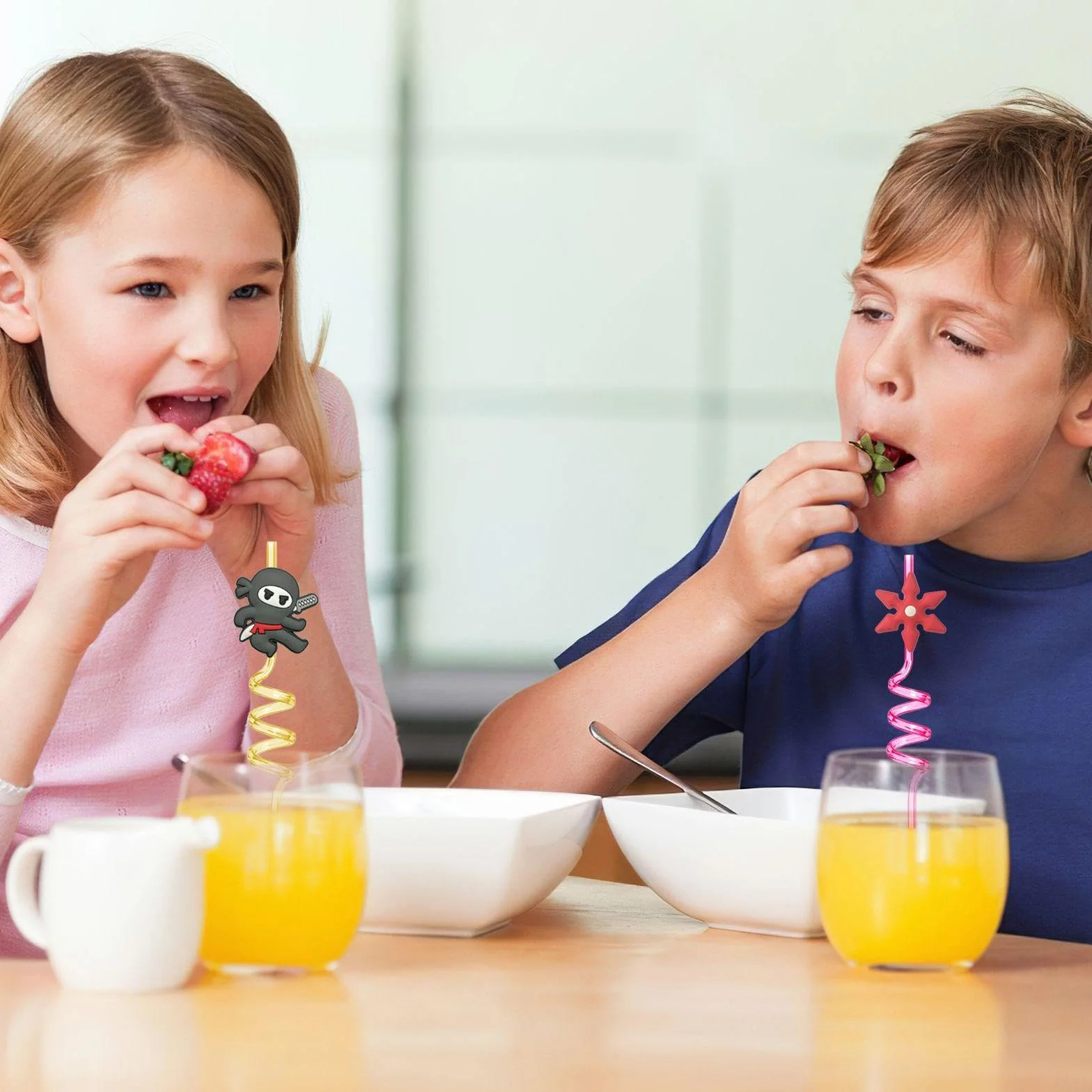 16 Pezzi Cannucce A Tema Ninja, Cannucce Divertenti, Cannucce di Design Creativo, Cannucce per Bambini, Cannucce Riutilizzabili.