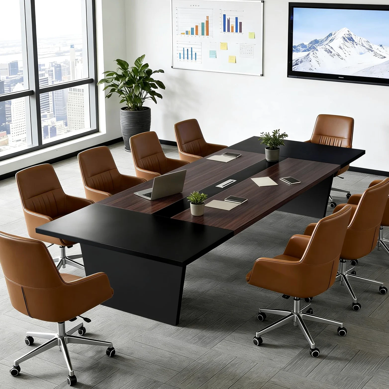 Tavolo Riunioni Ufficio, Tavolo Conferenza Moderno Grande, Scrivania Meeting con Piano Spessore 2,5 cm, Tavolo per Sala Riunioni, Ufficio e Spazi di Lavoro