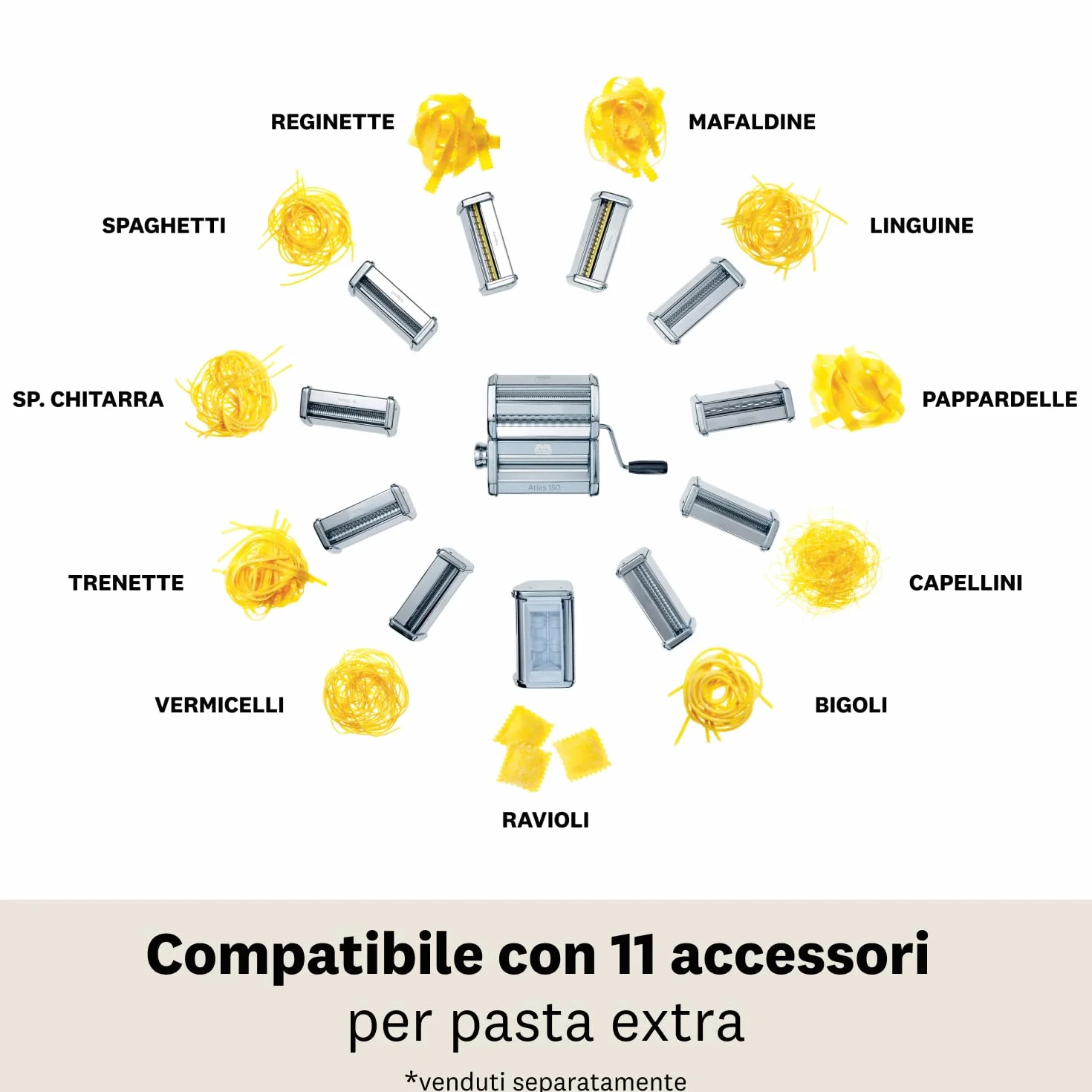 Marcato Nuova Atlas 150 Premium Pasta Maker Macchina per la Pasta Acciaio Cromato 10 Spessori AT-150-ROL-PRM