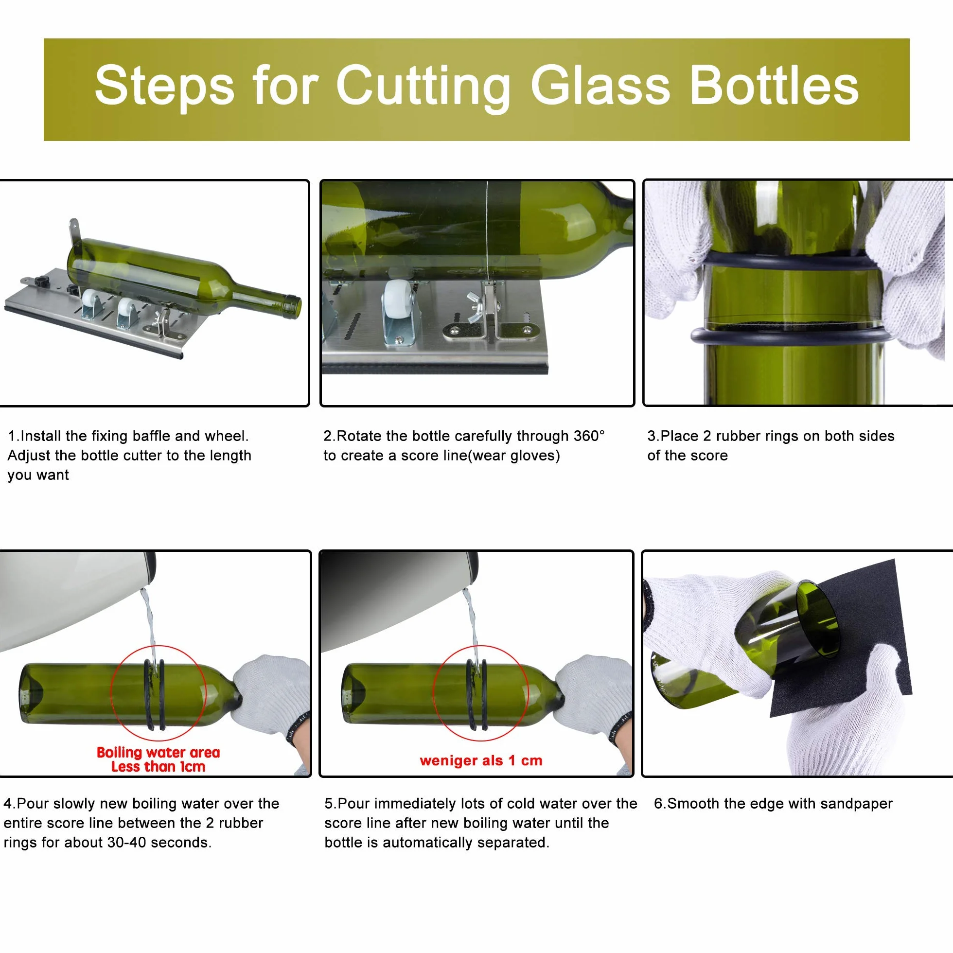 Tagliavetro Bottiglie Professionale, Taglierina per Bottiglia Vetro Vino Birra, Diamante Taglierino Vetro Acciaio Inossidabile Cutter