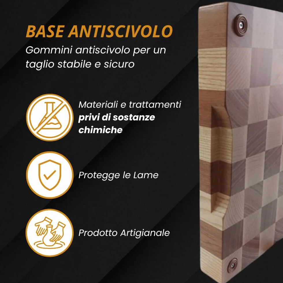 Arte del Legno, Tagliere da Cucina in Legno Professionale dim. 40x40xh4.5- con Venatura a Scacchi, Tagliere Massello di Acero e Mogano con Olio Naturale - Stabile e Antiscivolo