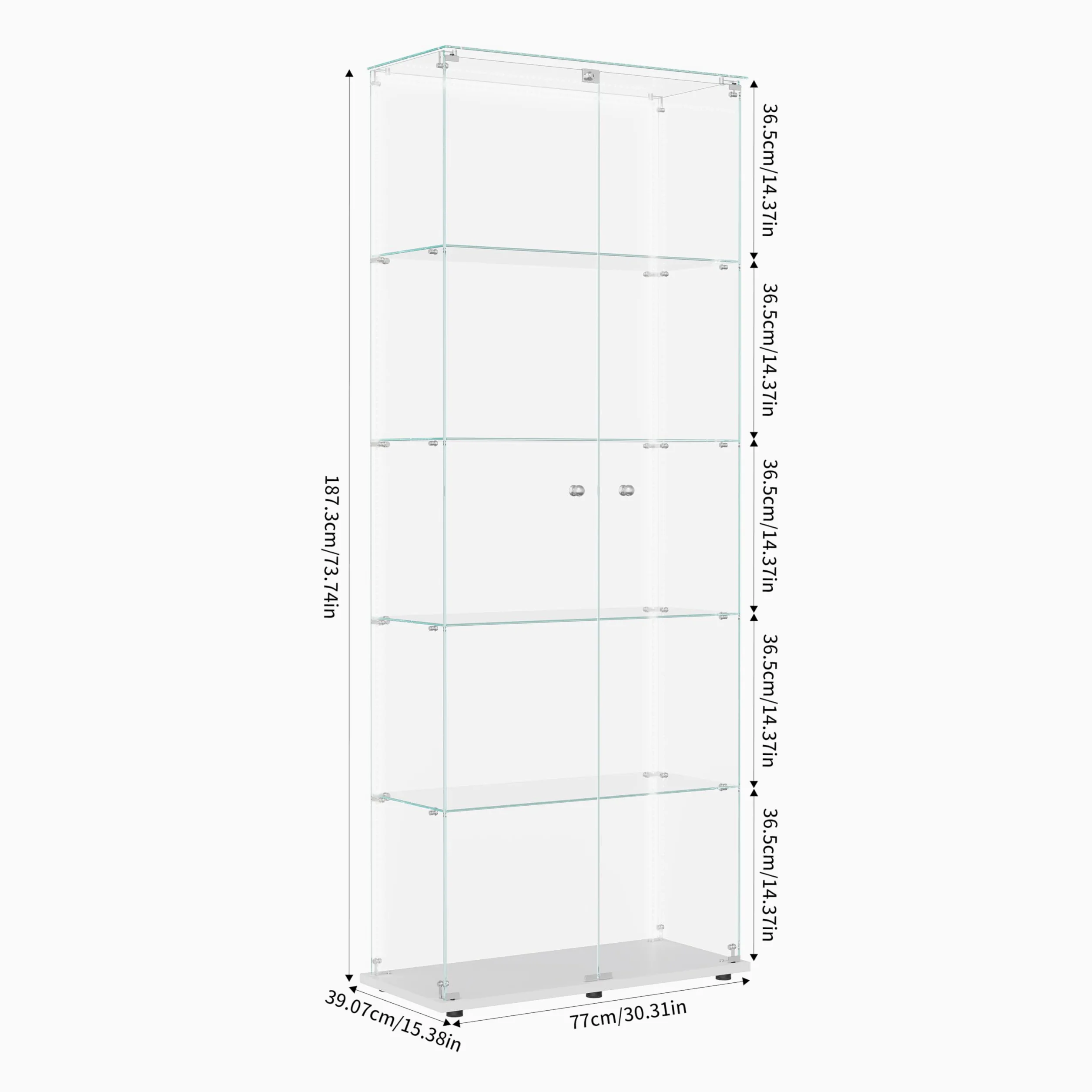 Vetrinetta in vetro da esposizione, Vetrinetta in piedi con LED, 5 strati di vetro, legno, vetrina in vetro, vetrinetta con 2 porte e serratura, vetrina in vetro, vetrinetta da esposizione per