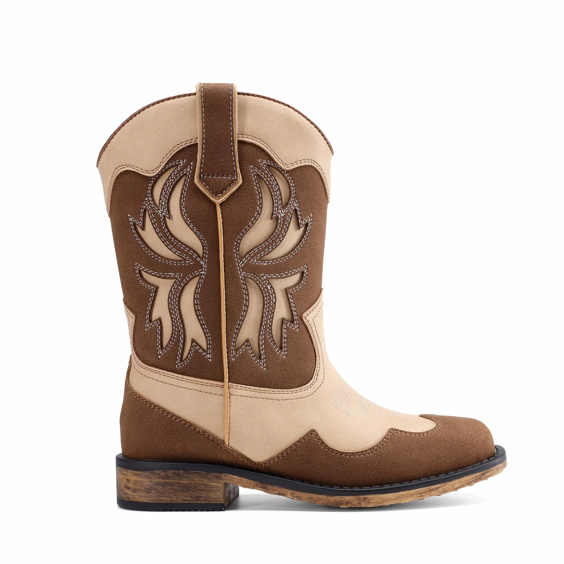 DREAM PAIRS Stivali da cowgirl per ragazze, punta quadrata, metà polpaccio, scarpe da equitazione occidentali