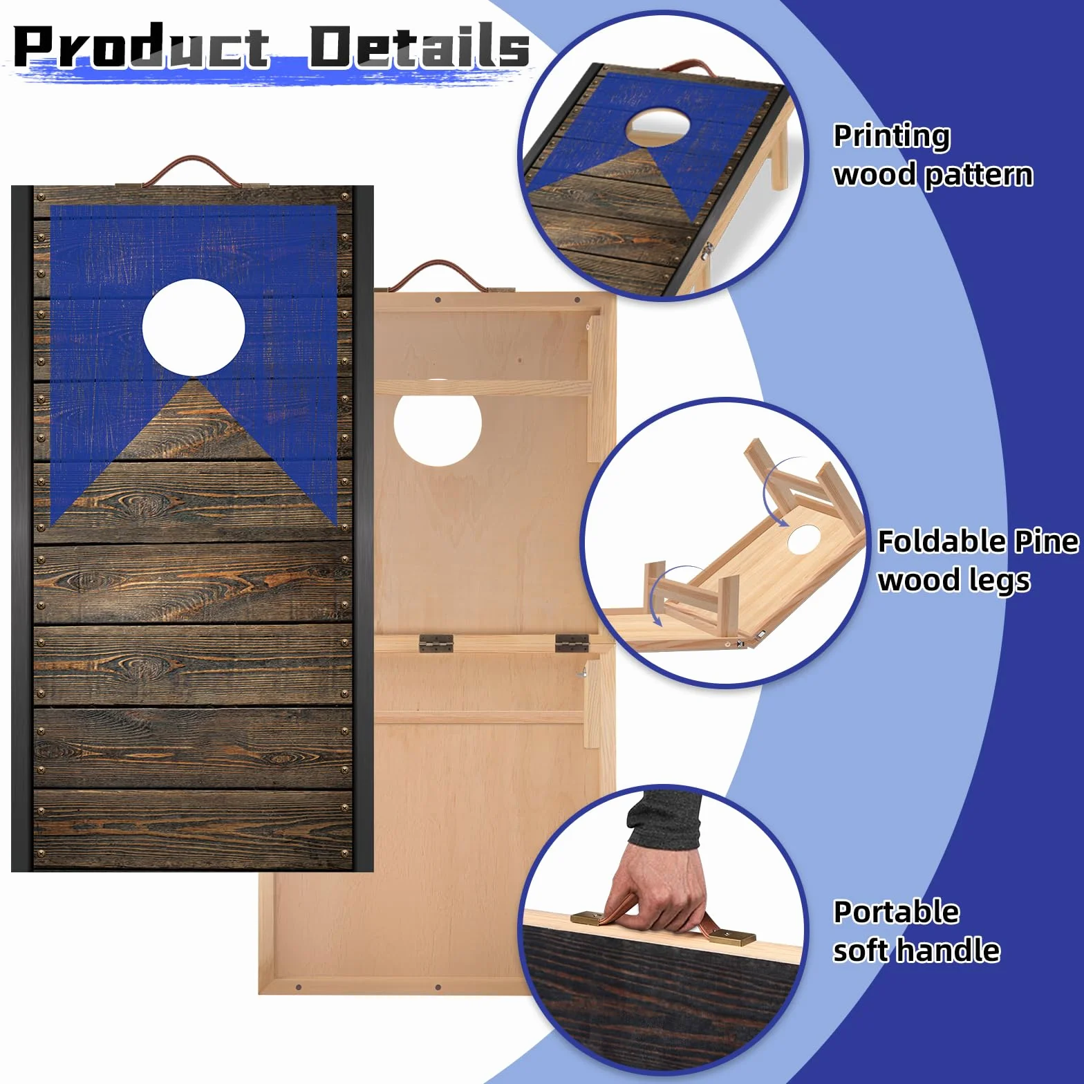 NZQXJXZ Set da Gioco per Cornhole in Legno Massello - 120x55 cm Tavole Pieghevoli per Cornhole con 8 Sacchi di Fagioli e una Borsa per il Trasporto, Giochi di Cornhole Portatili per Adulti e Famiglia