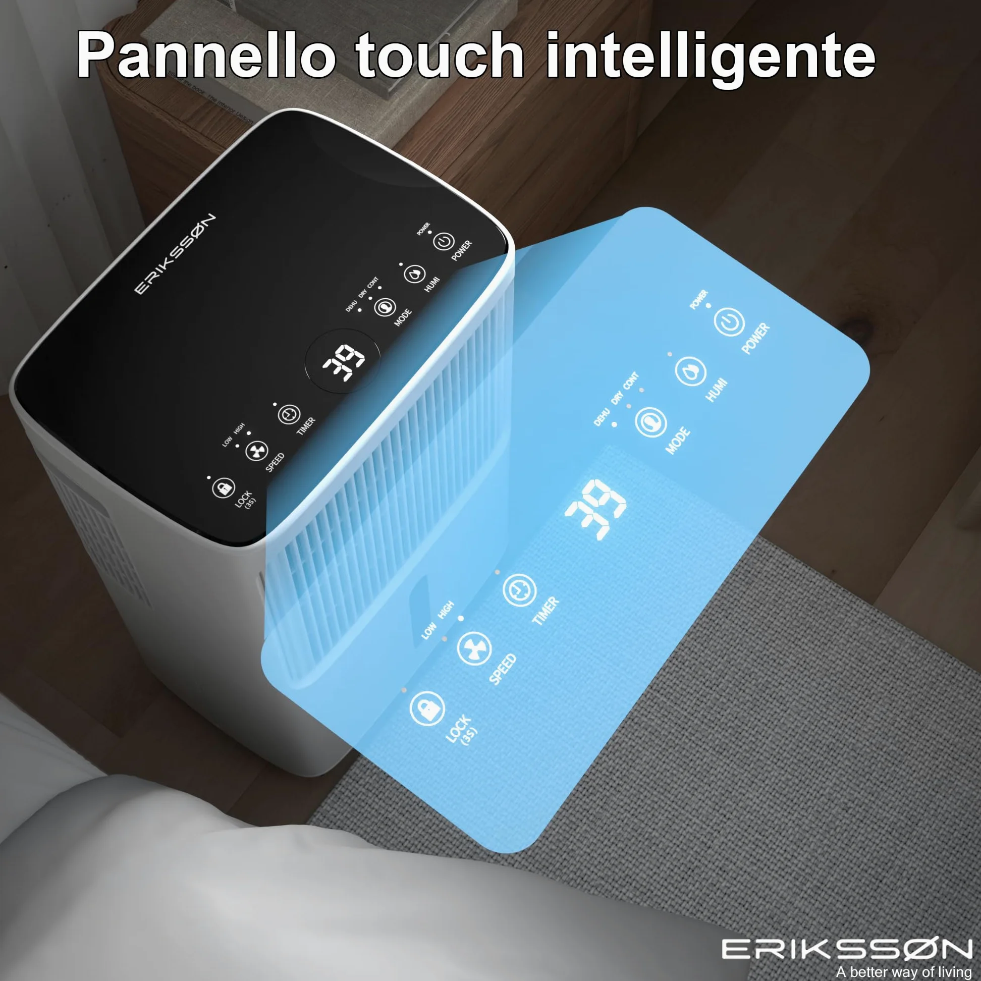 Deumidificatore con display LED, timer e blocco bambini | Rimuove 16 litri di umidità ogni 24 ore | Per stanze di circa 70 m² (140 m³) | risparmio energetico con sensore di umidità