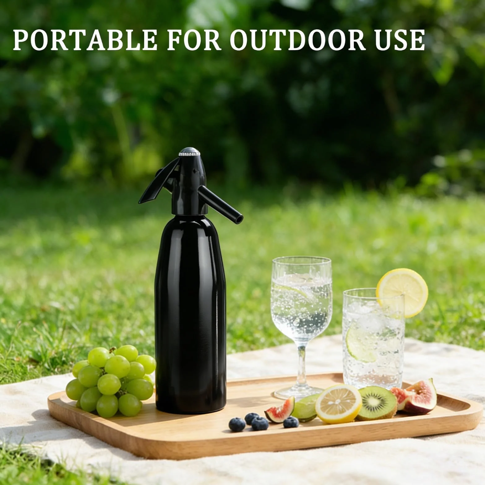 Sifone portatile per soda da 1 litro, in alluminio, per acqua gassata fai da te, kit di bottiglie per acqua frizzante nostalgica per rinfrescare seltzer, cocktail, succhi e bevande gassate (nero)