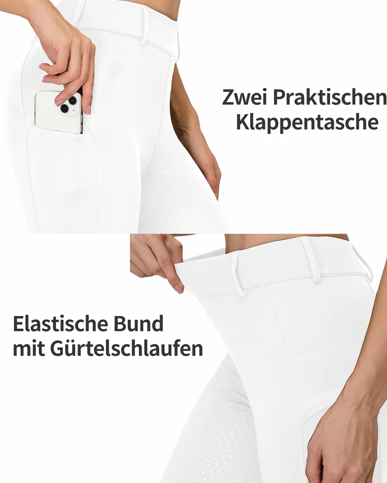 Leggings da equitazione da donna in silicone con tasche per telefono