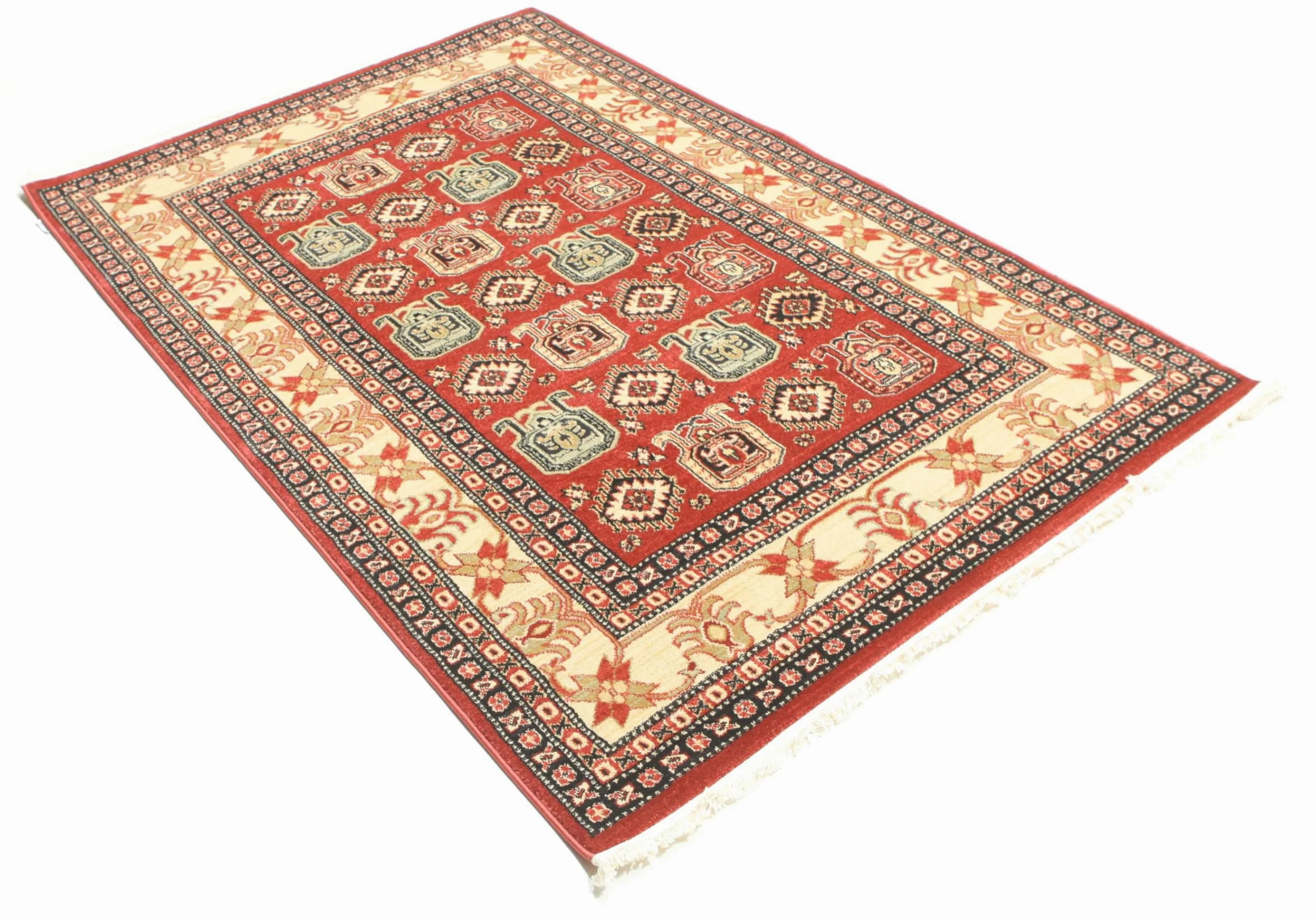 RugVista Kazak Simav, Tappeto, Orientali, 140 x 200 cm, Rettangolare, Pelo medio, Soggiorno, Sala da pranzo, Camera letto, Lavabile solo a secco, oeko_tex_100, Rosso/Beige