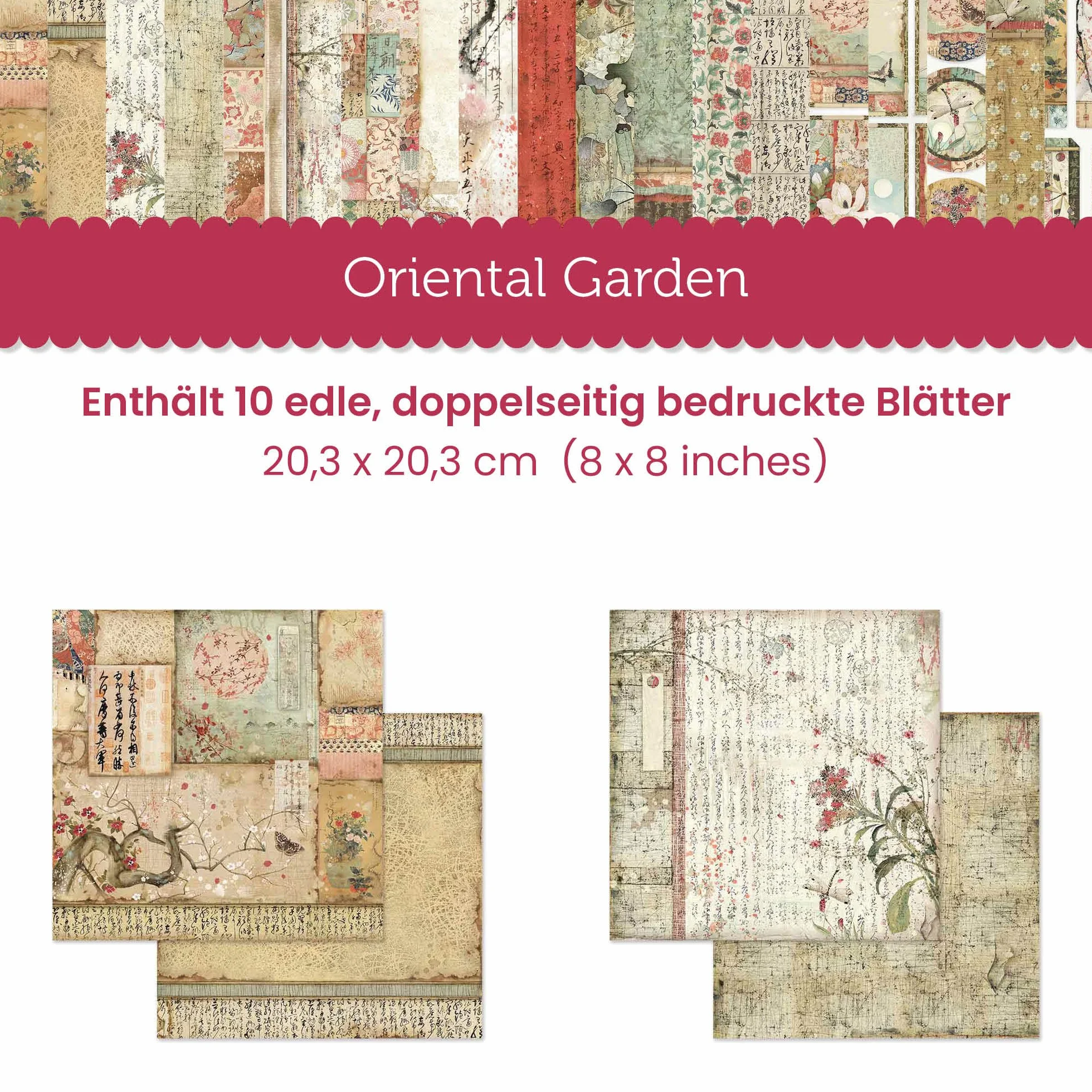 Stamperia Papierblock doppelseitig 20.3 x 20.3 cm Oriental Garden 10 Blätter