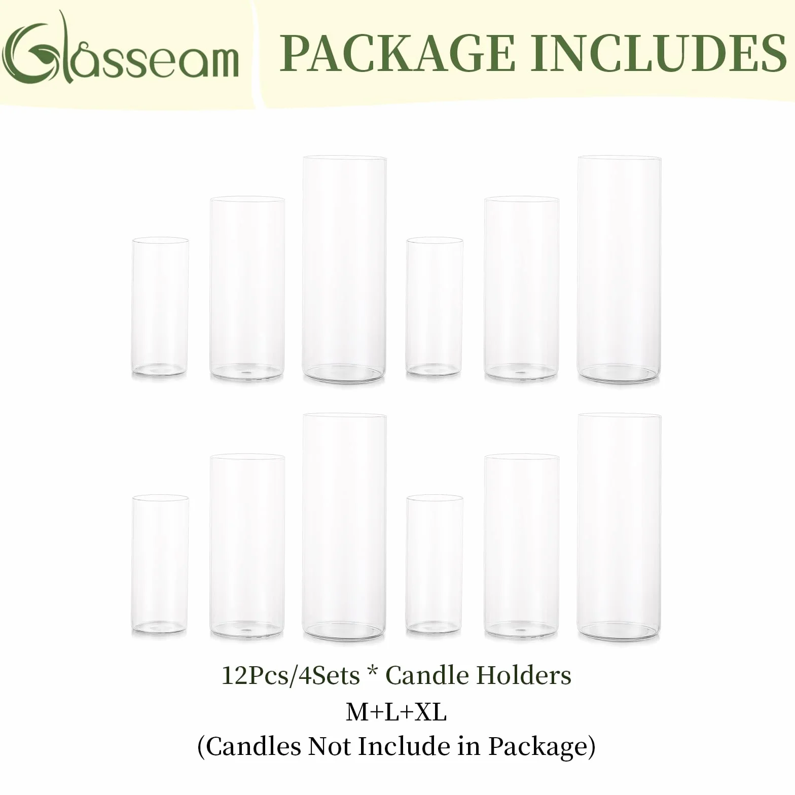 Portacandele Hurricane Cilindro Di Vetro: Vaso Di Fiori Trasparente Per Candelabro Candele Galleggianti Per Candele Galleggianti Per Decorazioni Per La Tavola Da Pranzo Centrotavola (M+L+XL x 4)