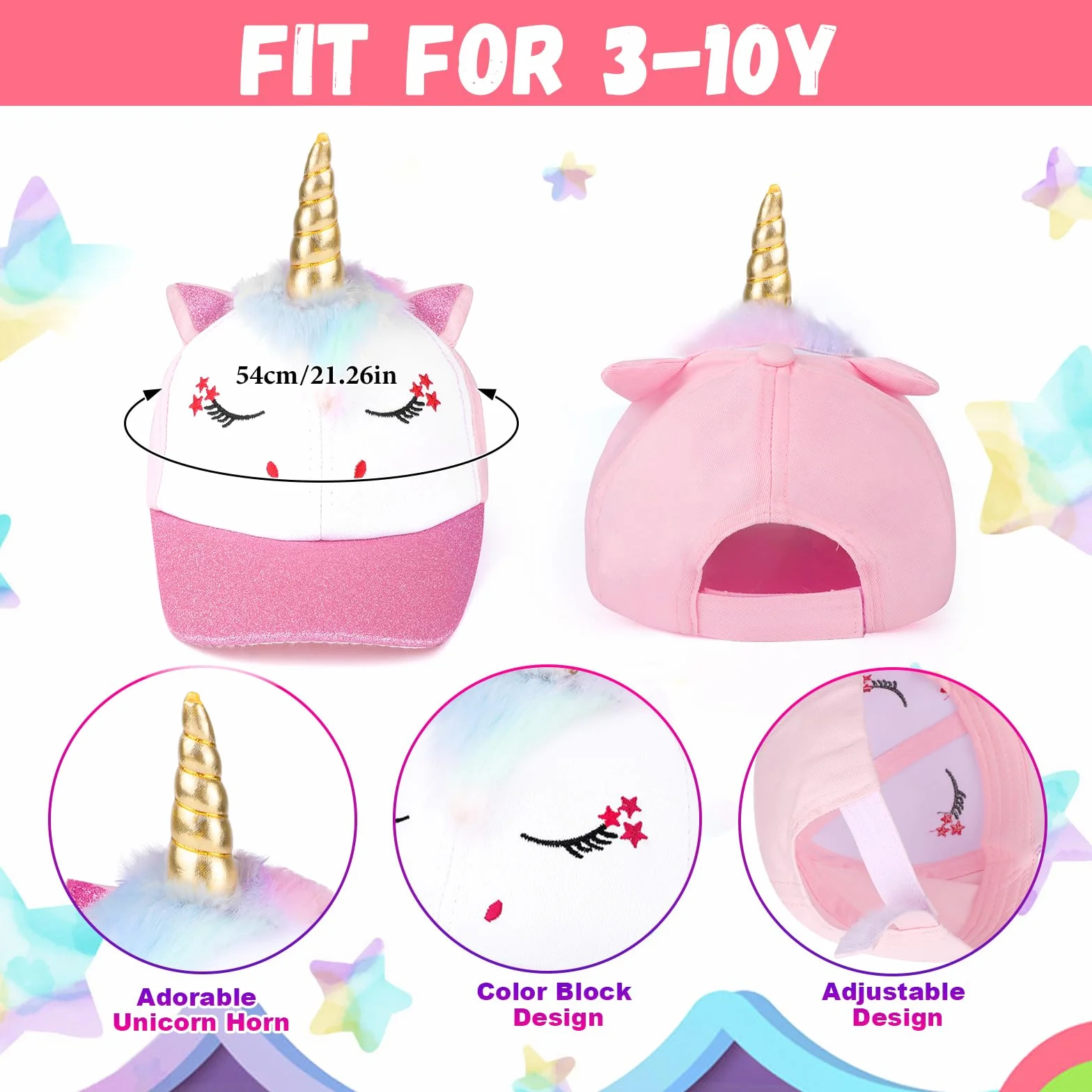 Unicorno Cappellini da Baseball per Bambine, Occhiali da Sole Polarizzati Regolabile Cappello Baseball Protezione UV Berretto per Ragazza Estivo Regalo