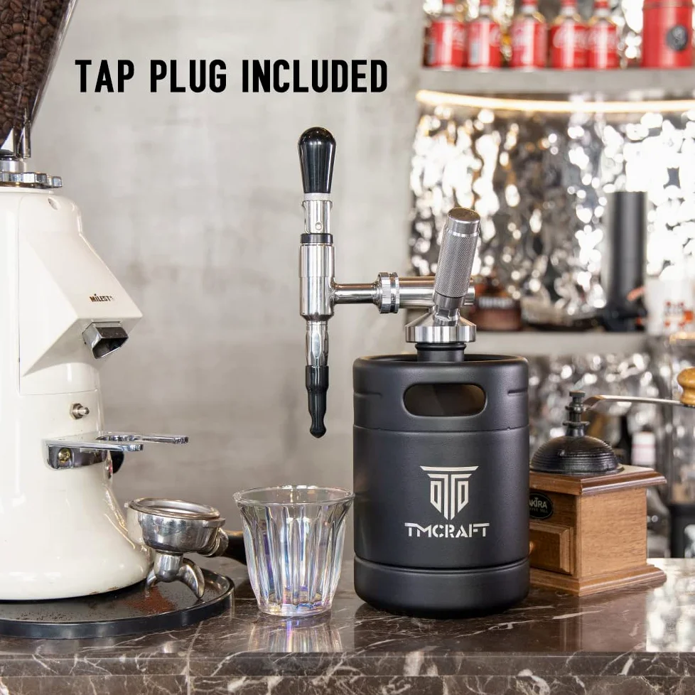TMCRAFT 64oz Nitro Cold Brew Caffettiera, Acciaio Inox Stout Cream Rubinetto & Valvola di Sfiato, Home Brew Barile di Caffè Azoto Barile di Caffè