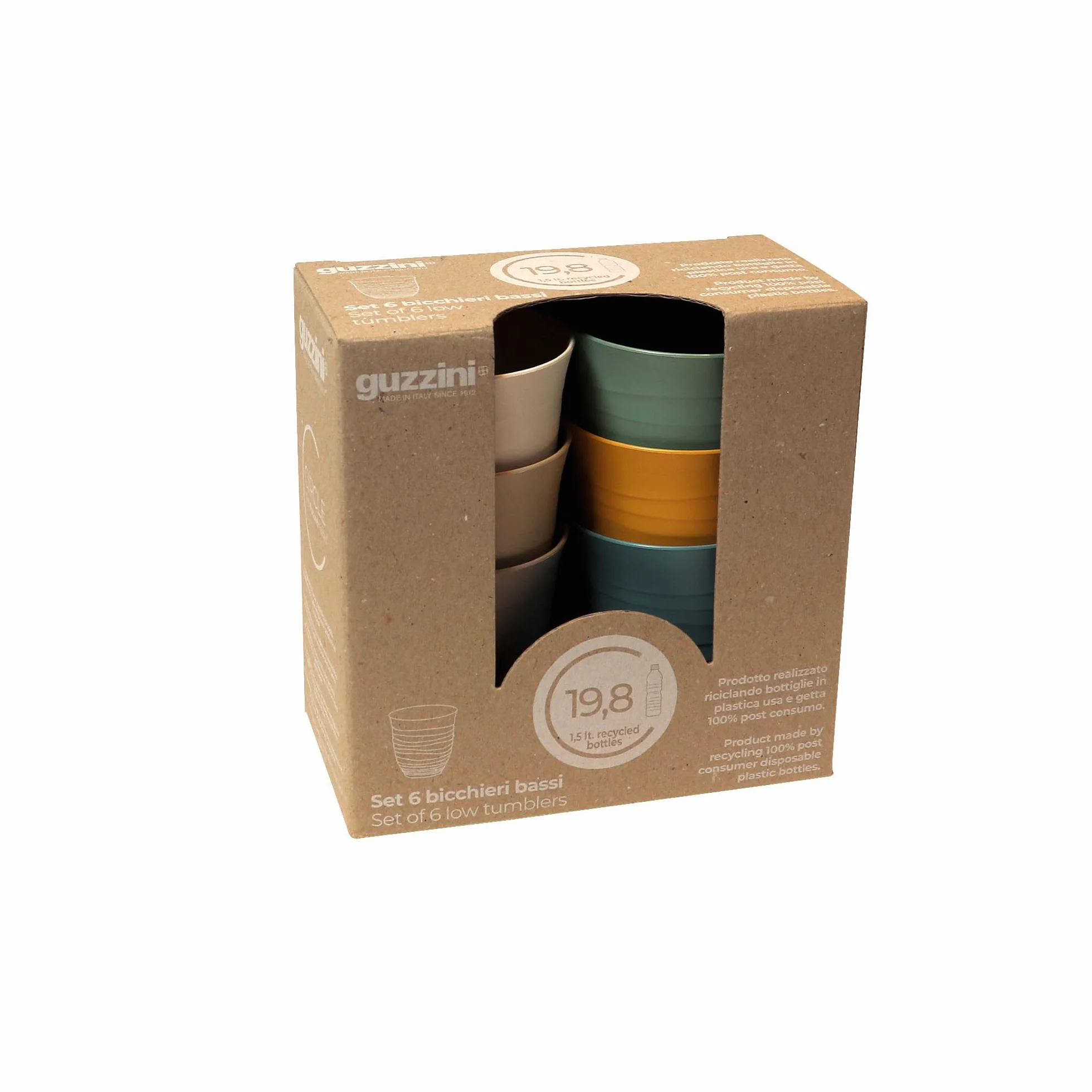 Guzzini Tierra Set 6 Bicchieri Bassi Tumbler Plastica Riciclata Multicolore 9x9,5 cm 350 cc