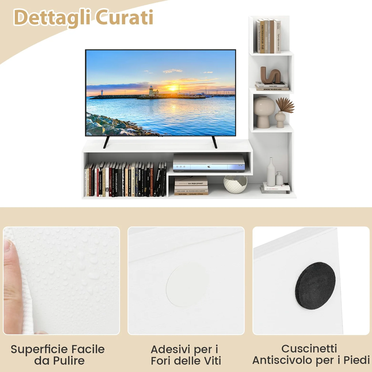 COSTWAY Mobile per TV a Cubi per TV Fino a 50”, Tavolo Console Media con Mensole di Stoccaggio a Forma di L e Scomparti Aperti, Centro di Intrattenimento per Soggiorno, Ingresso (Bianco)