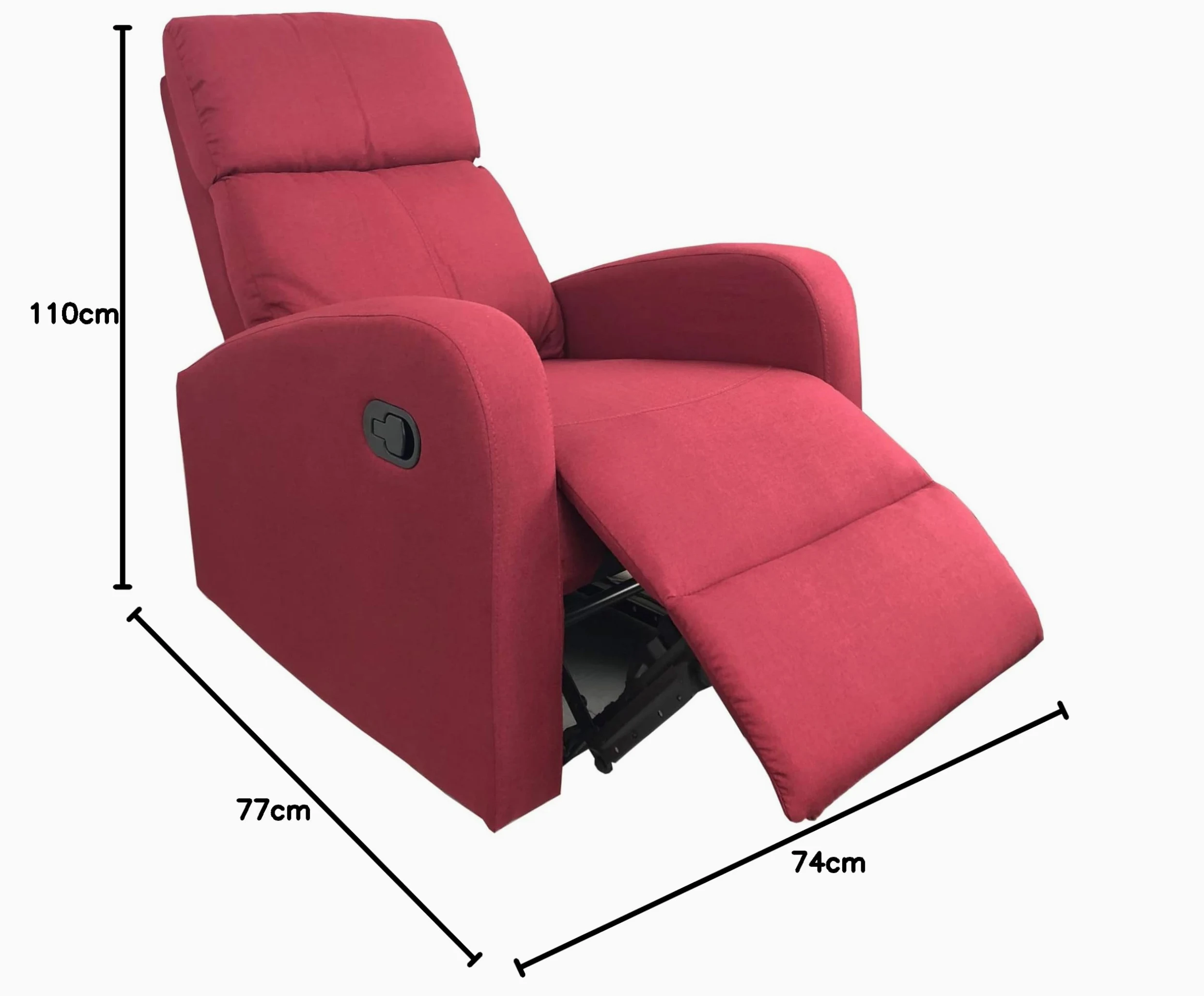 Totò Piccinni Poltrona Relax Reclinabile EUREKA, Manuale con Maniglia Laterale, Struttura in Legno, Imbottita ed Ergonomica, Ideale per Anziani e Soggiorno (Tessuto Bordeaux)