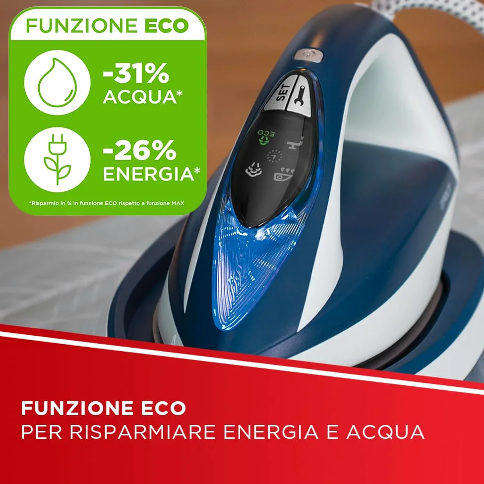 Polti Vaporella Express VE30.10, Ferro da Stiro Generatore di Vapore, Pressione Pompa fino a 8 Bar, Potenza 2200 W, Funzione Eco, Tecnologia One Temperature, Digital Setting, Blu e Bianco