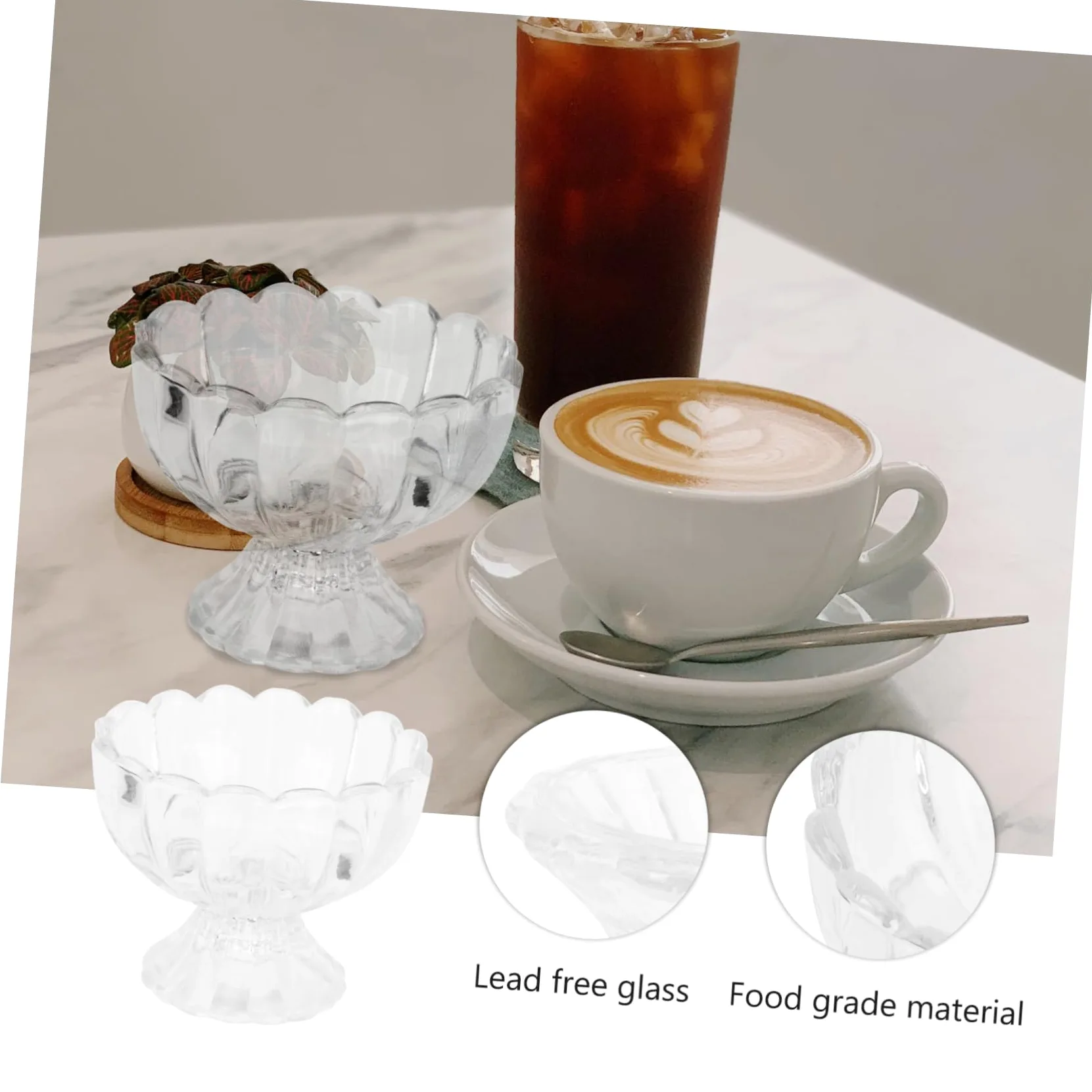 Amosfun Coppe da Gelato e Budino in Vetro a Forma di Loto, 150ml, Set da 5 Pezzi, Facili da Pulire, per Dessert e Presentazione