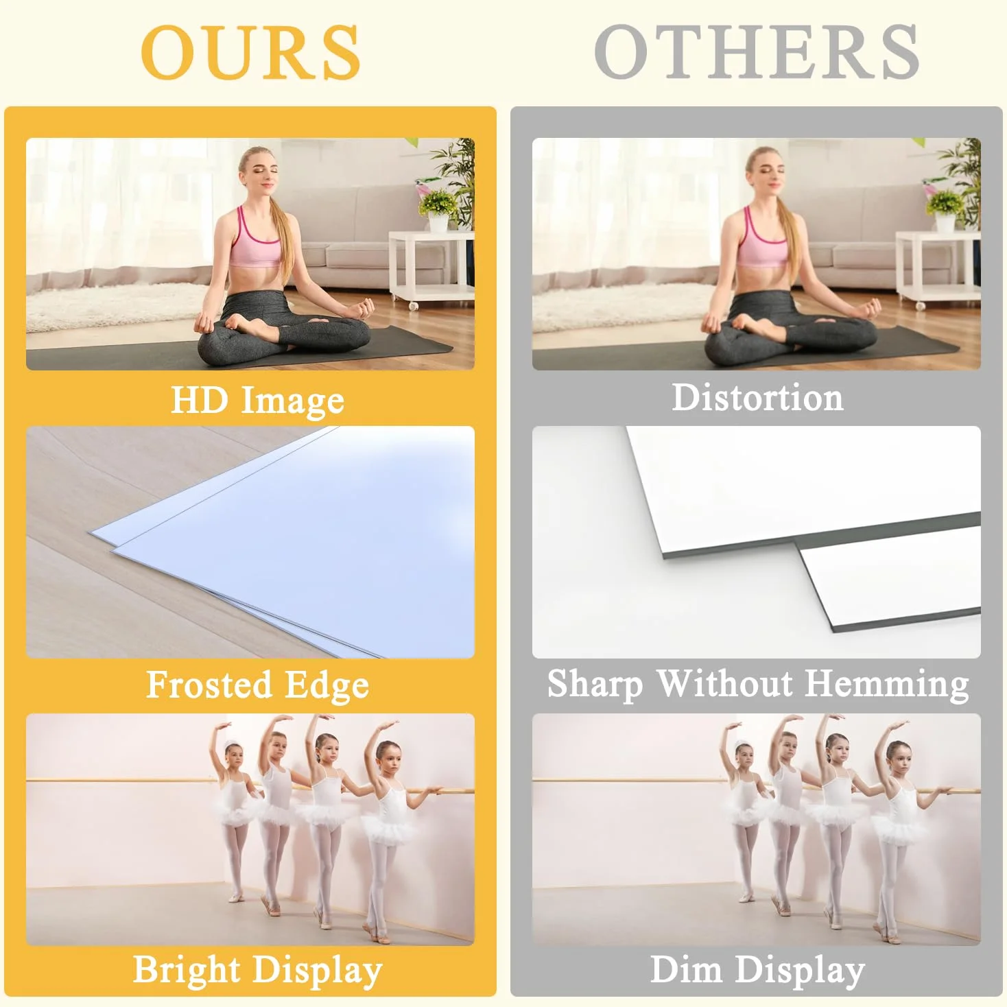 Specchio per palestra casa,144,5 x 60 cm - 2 pezzi grande specchio da yoga, specchi a figura intera fitness, vetro temperato, montaggio a parete, studio di danza, garage