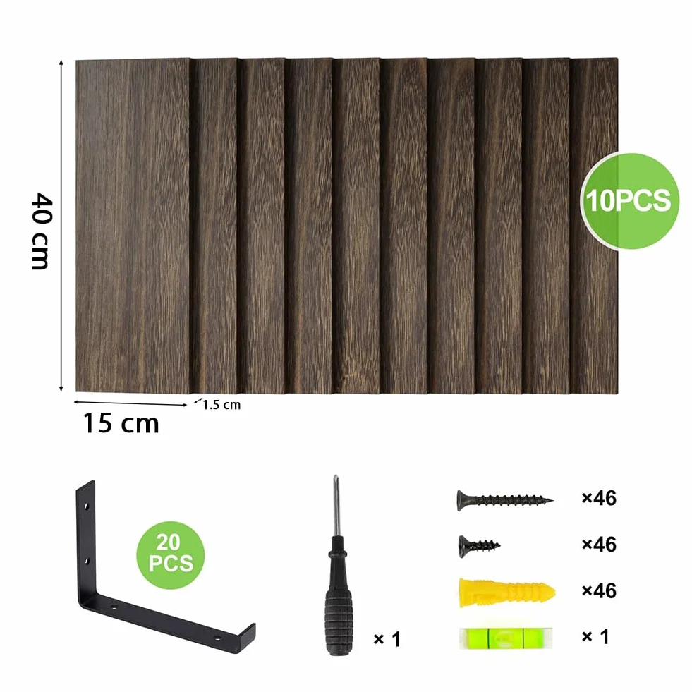 Mensole galleggianti da Parete in Legno 40 x 15 cm, Scaffali a Muro Multiuso con Staffe in Metallo, Set 10, Rovere