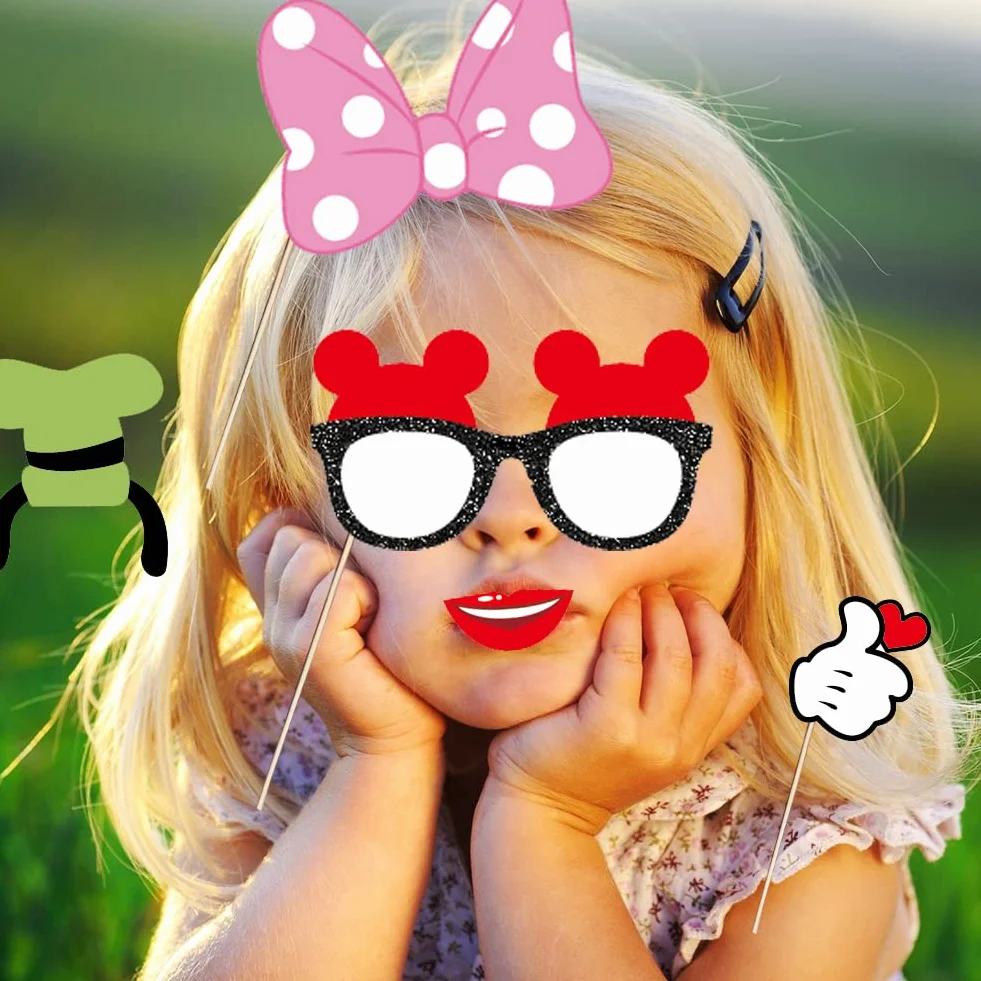 Mouse Photo Booth Props, 25 Pezzi Tema Selfie Props, Forniture Per Feste Di Compleanno Di Topolino, Decorazioni Per Fondali Fotografici