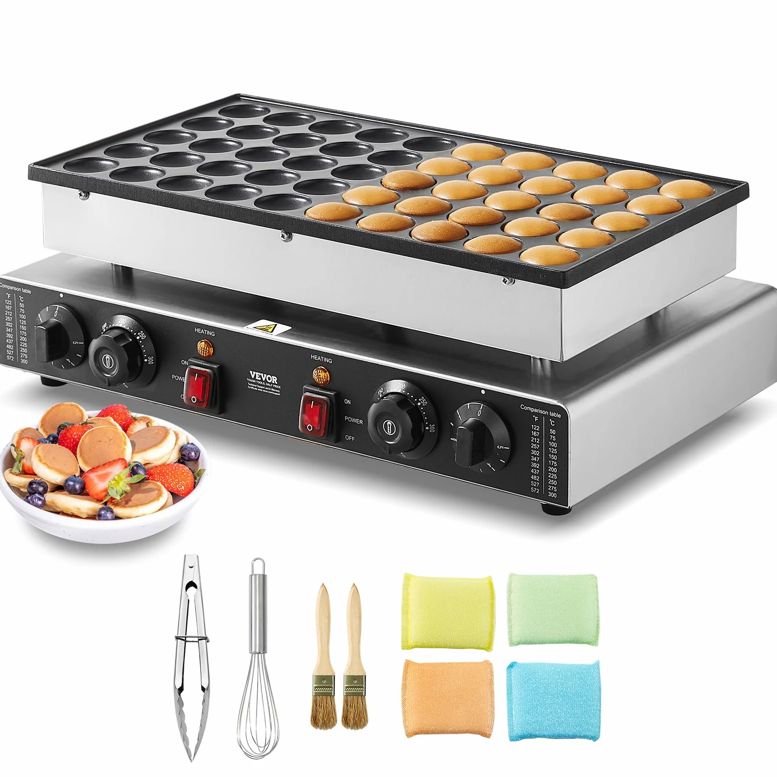 VEVOR Macchina per mini pancake olandese da cucina uso commerciale, 50 Pezzi, Diametro 43 mm, Macchina per mini dorayaki, 1700 W, Controllo di Temperatura Tempo, per Cucina commerciale feste evento