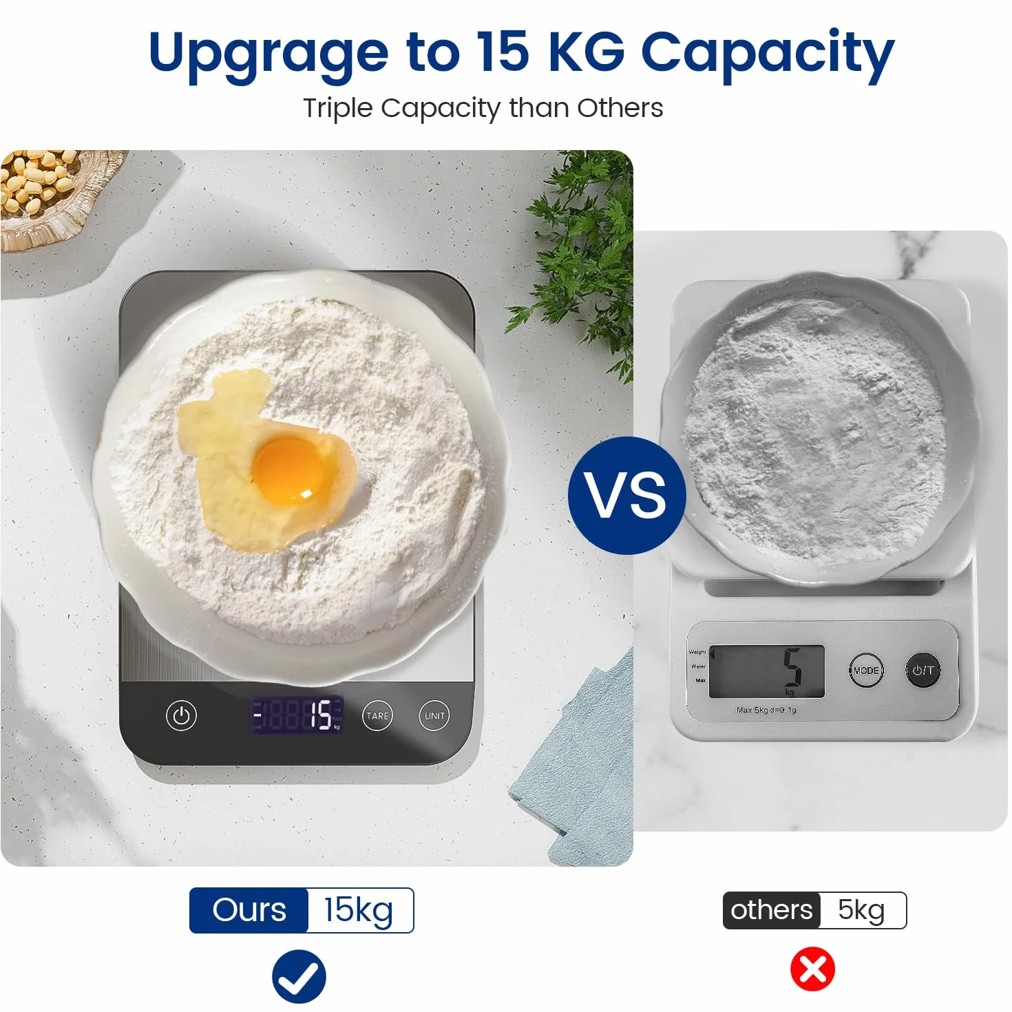 Bilancia Cucina Digitale Ricaricabile 15KG USB C Alta Precisione 1g/0.1oz Funzione Tare
